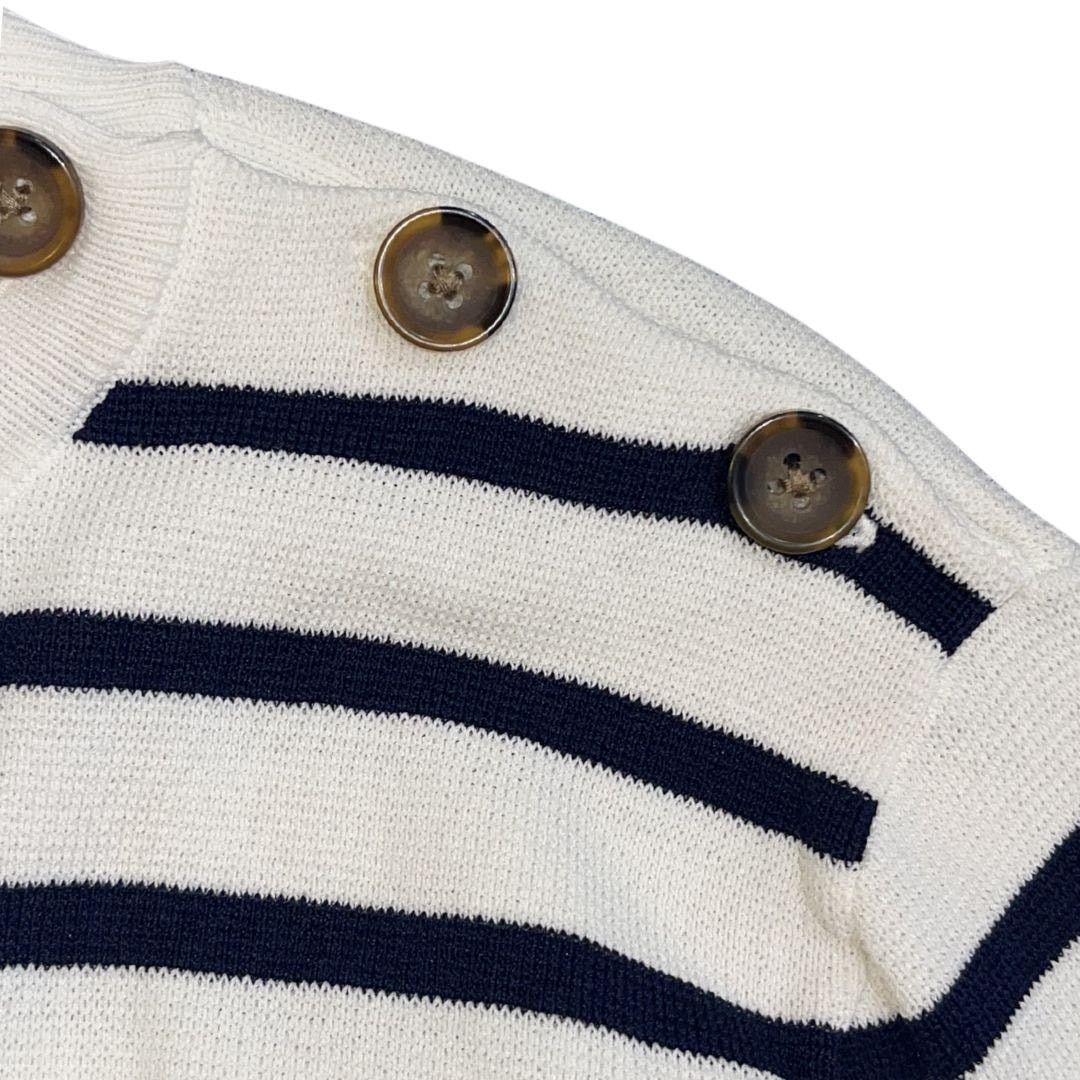 H&M Striped Crewneck Sweater Button Detail Preppy Chic Nautical Size S / US 4 / IT 40 - 4 Thumbnail