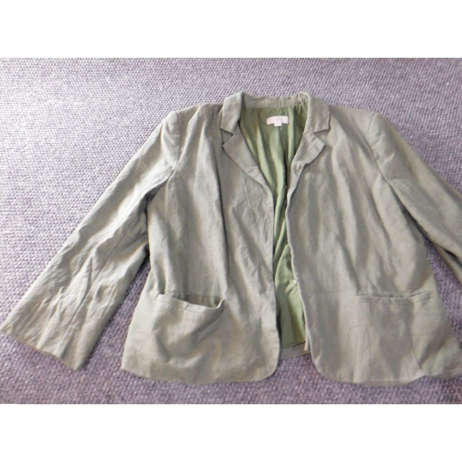 Ann Taylor Ann Taylor Loft Jacket Blazer 14 Green Linen Blend Knit Pocket Casual Women's Regular Mid-Length Spring Fall Size XL / US 12-14 / IT 48-50 - 3 Thumbnail