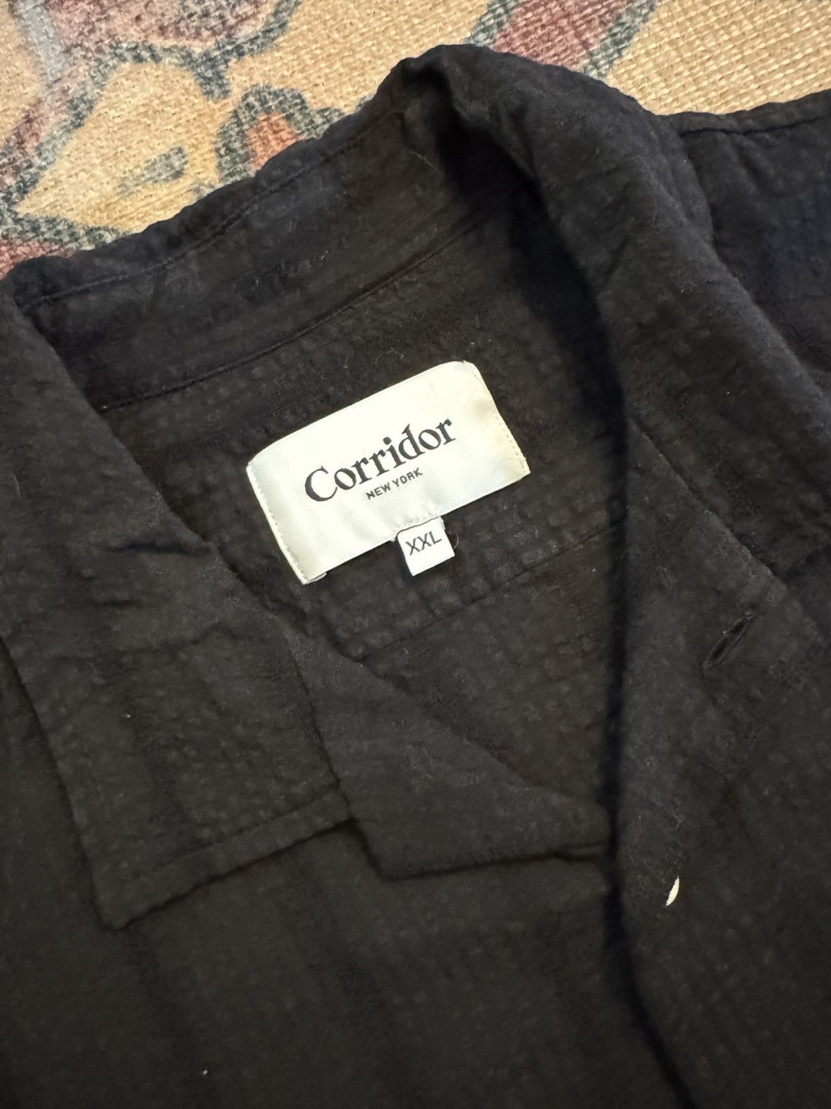 Black Camp Collar Shirt in seersucker