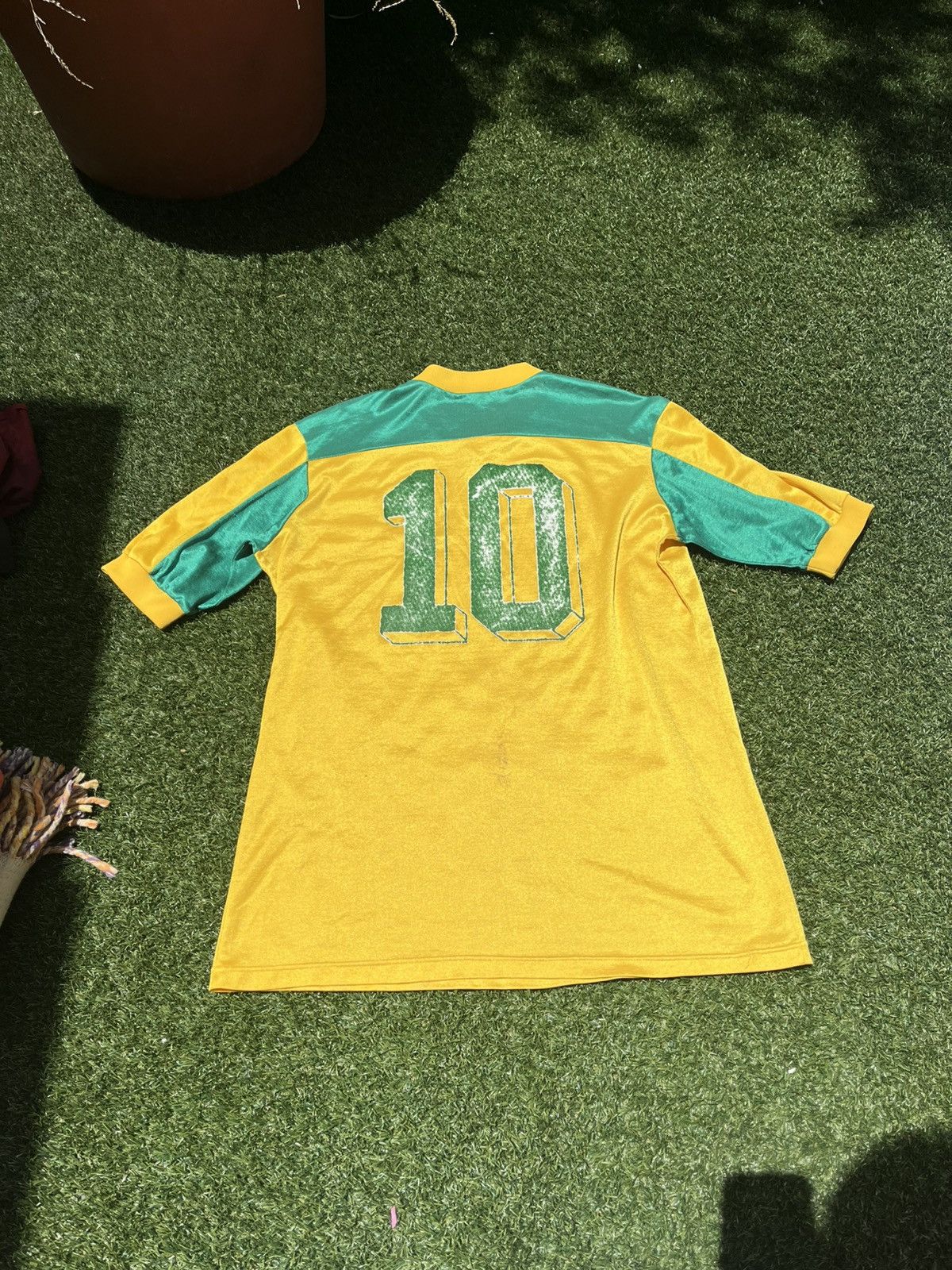 Puma × Vintage VTG 70’s PUMA Yellow & Green Soccer Jersey Size US L / EU 52-54 / 3 - 4 Thumbnail