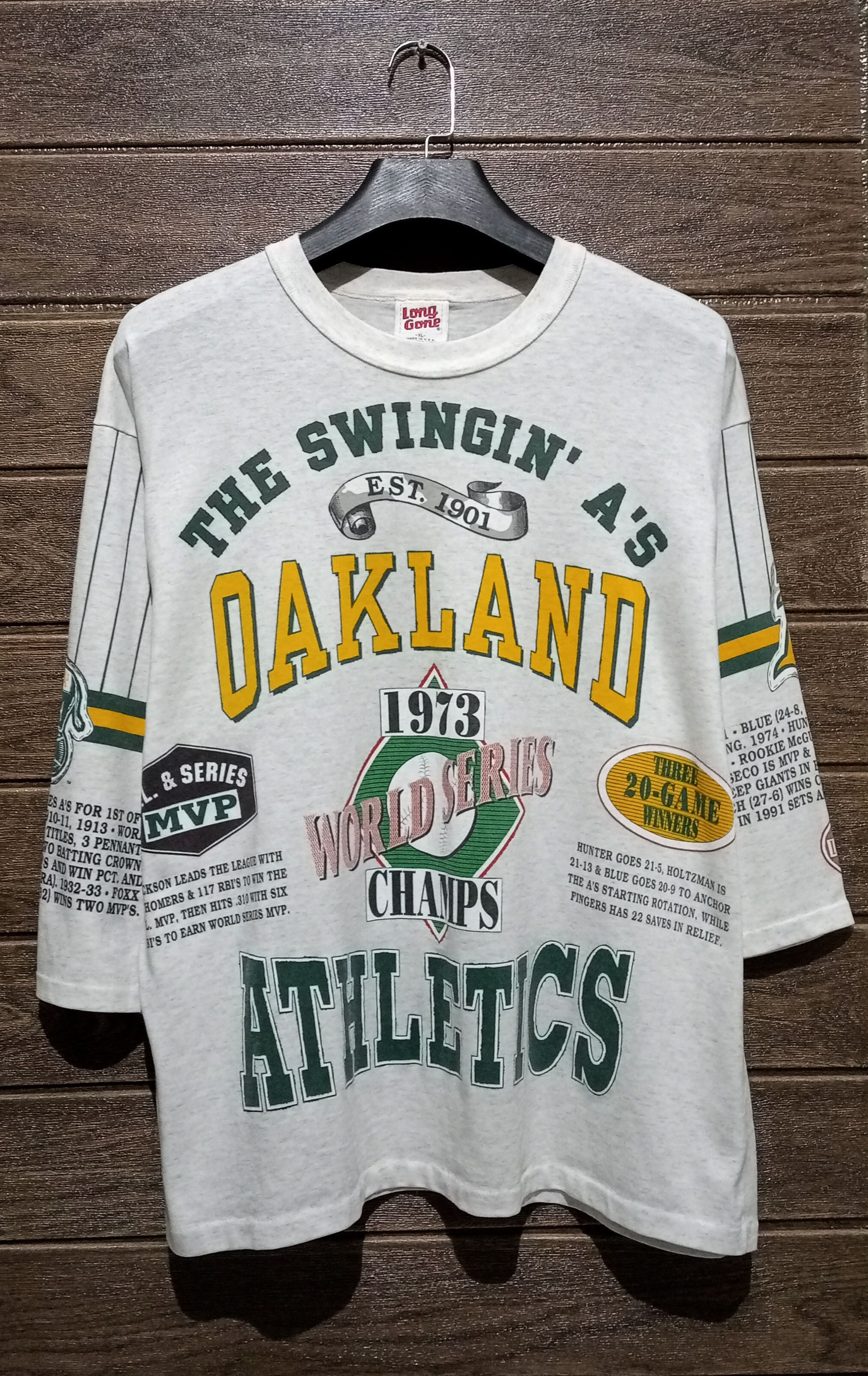 Vintage VTG '90s Long Gone MLB Oakland Athletics 3Q Sleeve Tshirt Size US XL / EU 56 / 4 - 2 Thumbnail