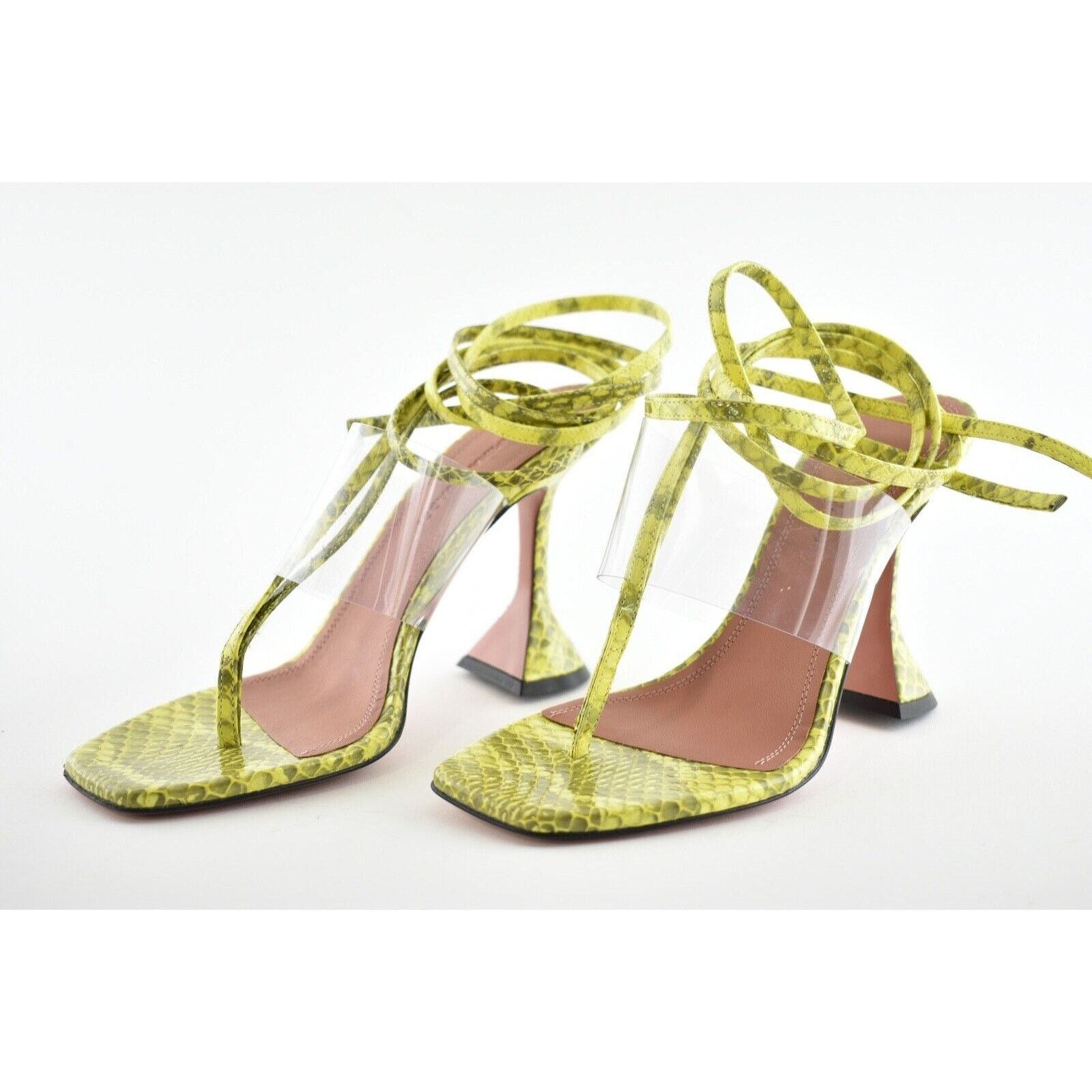 Amina Muaddi Zula Ayer Snake Print Thong Lace Up Tie Sandal Heel Pump 37 Size US 7 / IT 37 - 7 Thumbnail