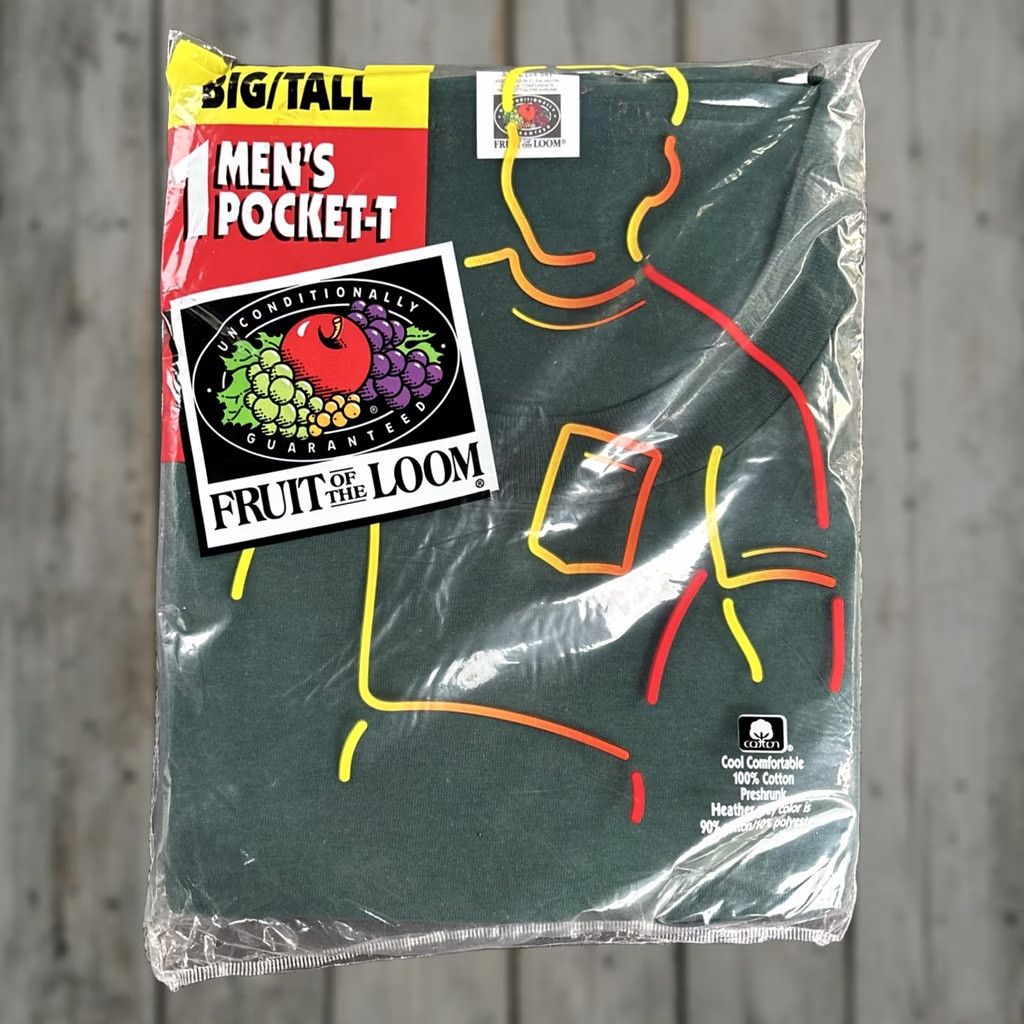 Fruit Of The Loom VINTAGE Fruit Of The Loom 3XL Pocket T-Shirt Men Green 90s Classic 54-56 NOS Long Sleeve Shirt Size US XXL / EU 58 / 5 - 1 Thumbnail