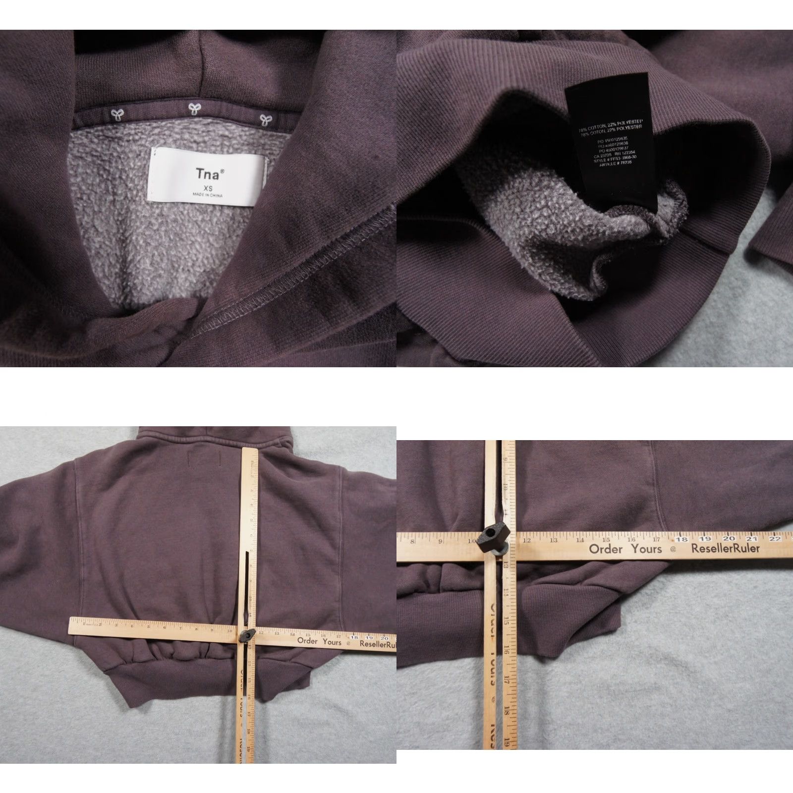 TNA TNA Hoodie Women XS Purple Cropped Pullover Sweatshirt Fleece Hooded All Seasons Size XS / US 0-2 / IT 36-38 - 8 Thumbnail