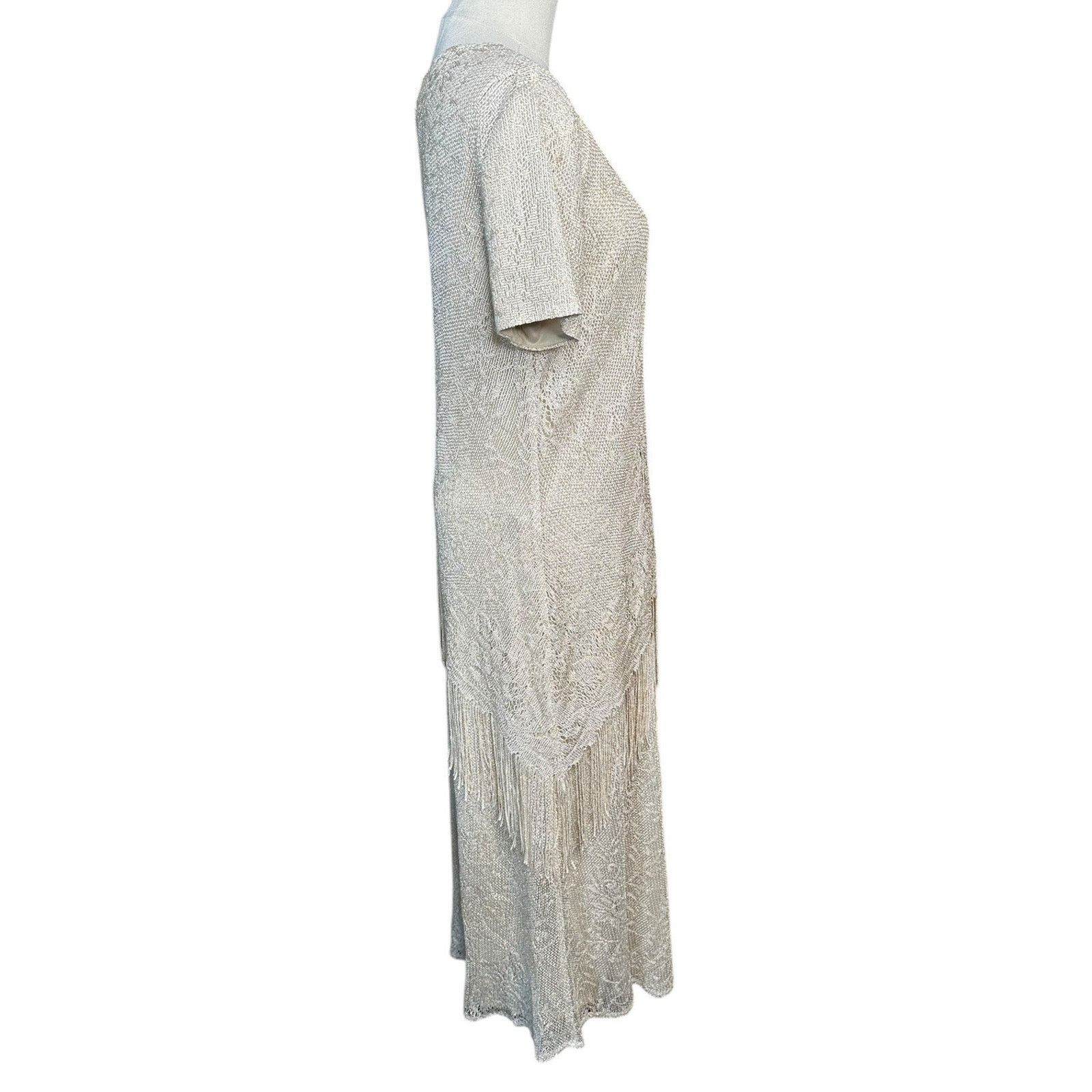Other Vtg SL Fashions Cream Gold Sparkly Formal Dress w/ Fringe 6 Size M / US 6-8 / IT 42-44 - 8 Thumbnail