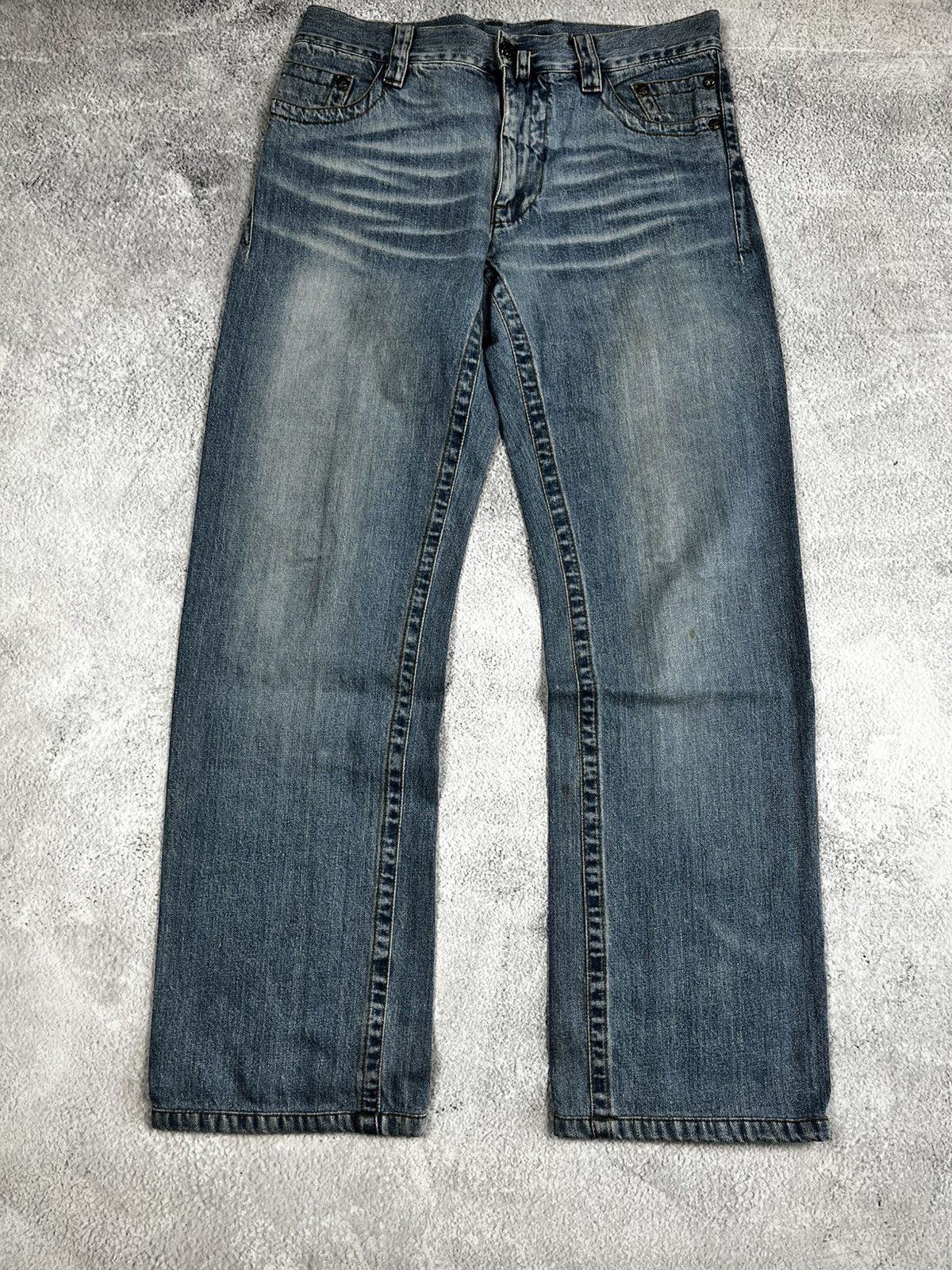 Just Cavalli × Roberto Cavalli × Vintage Y2K Baggy Tribal Tattoo Embroidered Jeans Size US 32 / EU 48 - 1 Thumbnail