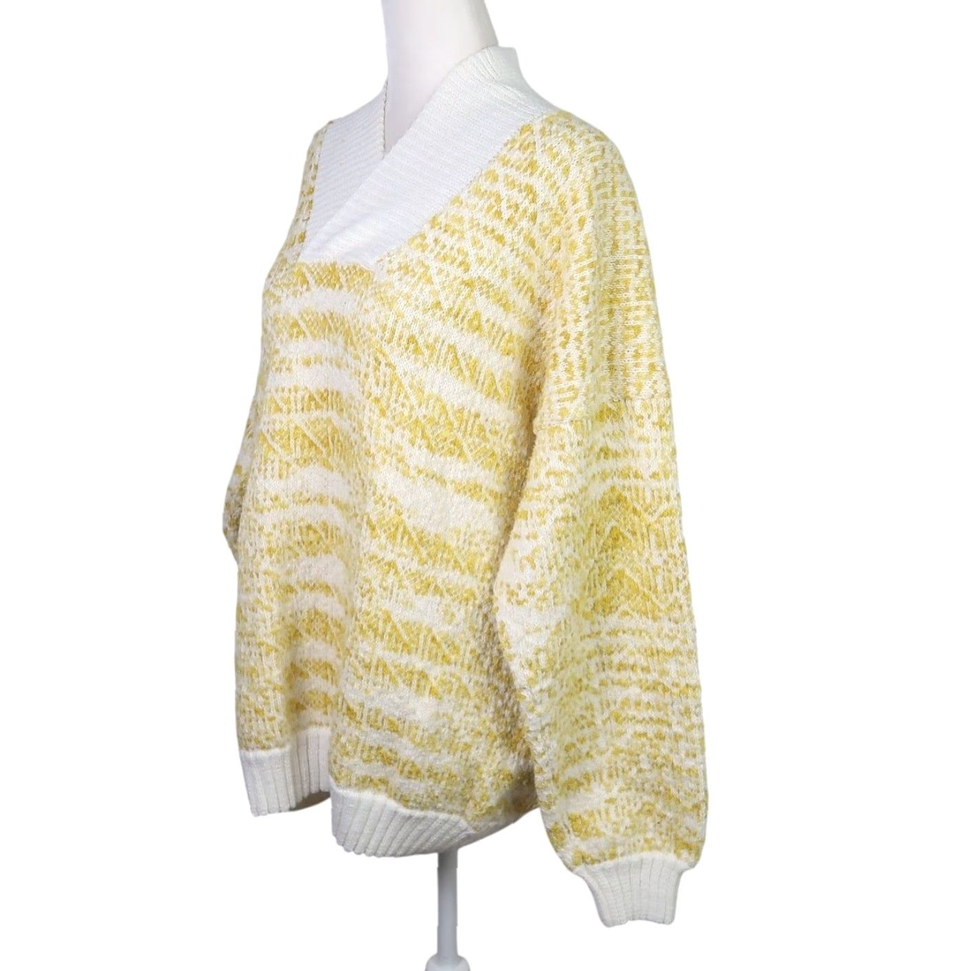 Vintage VINTAGE 90s Cream Yellow Marled Cotton Knit Sweater XL Women Pullover V-Neck Long Sleeve Casual Size XL / US 12-14 / IT 48-50 - 4 Thumbnail