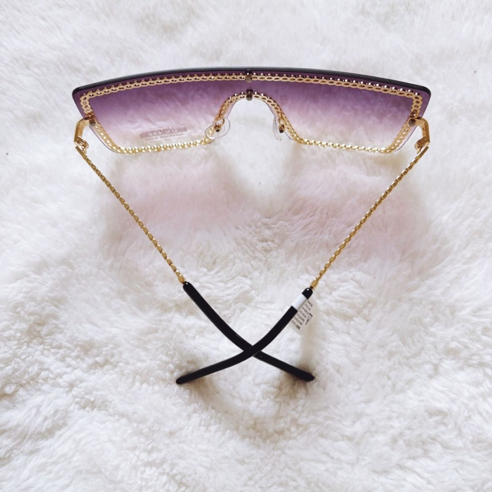 Other Christine Purple & Gold Chain Oversized Shield Sunglasses Size ONE SIZE - 11 Thumbnail