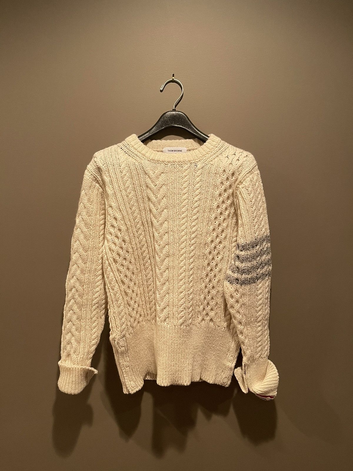 image of Thom Browne Worn Once Donegal Crewneck Pullover Mohair Knit Sweater in White, Men's (Size Medium)