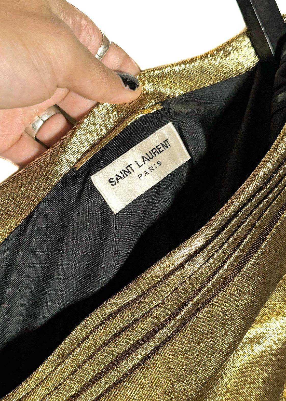 Saint Laurent Paris Saint Laurent 2014 Runway Gold Lamé Long Sleeves Mini Dress Size S / US 4 / IT 40 - 7 Thumbnail