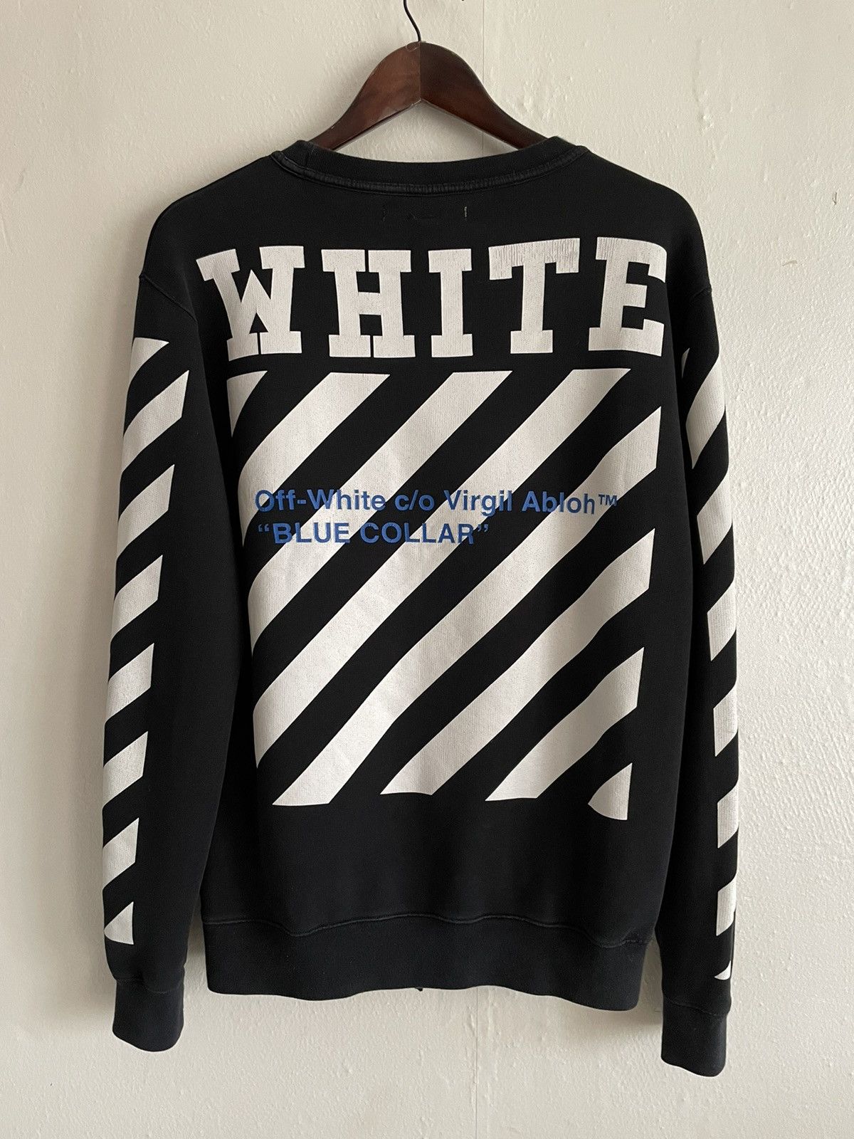 Off White Virgil Abloh Off White Blue Collar Sweatshirt Diagonals Crewneck Jumper Grailed