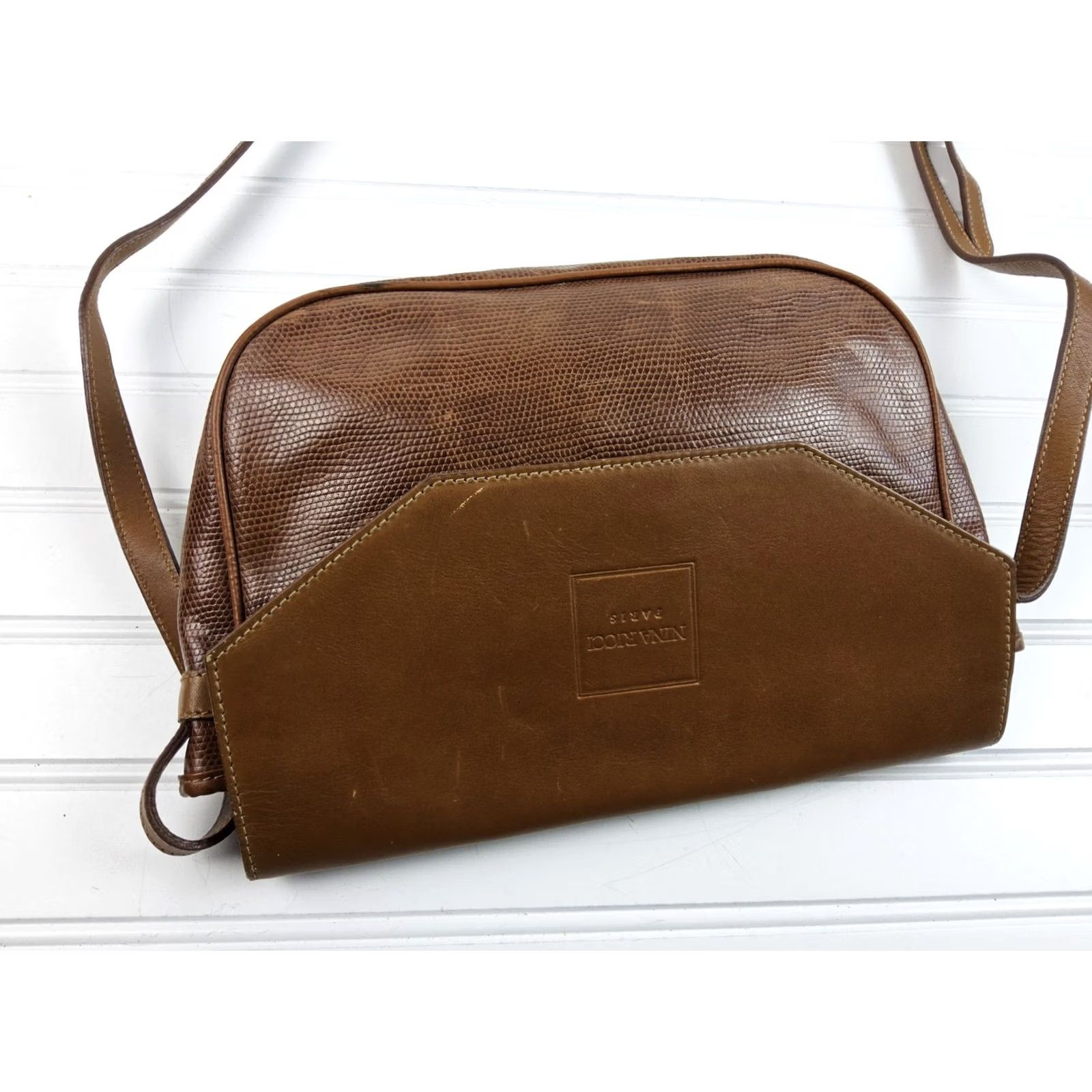 Vintage VINTAGE Nina Ricci Paris Snake Leather Shoulder Handbag Purse Womens Brown Leather Shoulder Bag 10x7.5x2 Size ONE SIZE - 4 Thumbnail