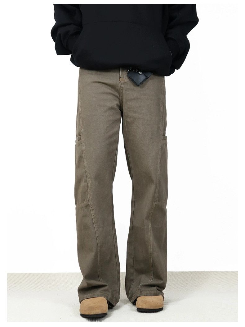 washed faded patchwork utility flared pants