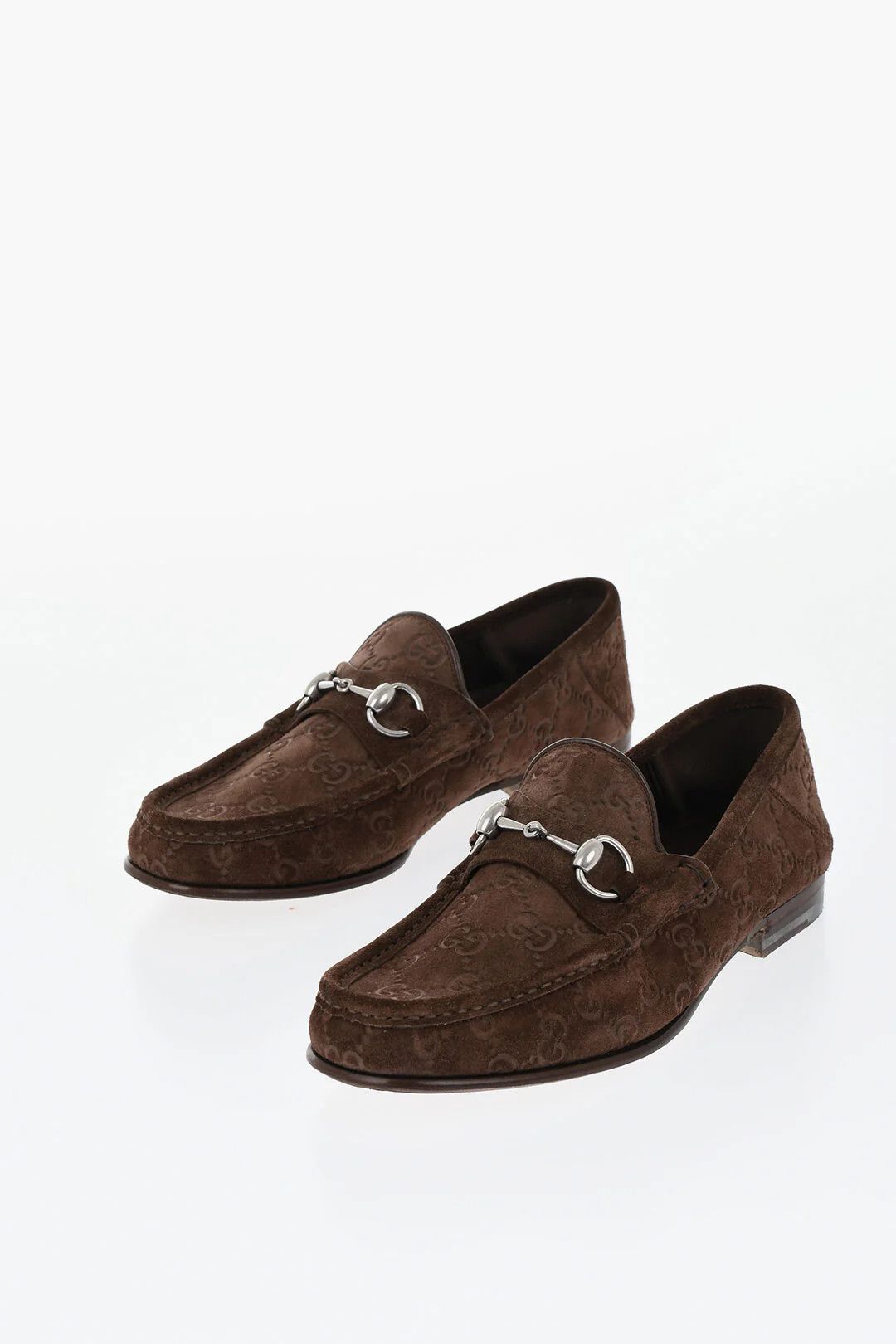 Gucci og1mm0426 Suede Embossed Loafers in Brown Size US 8 / EU 41 - 3 Thumbnail