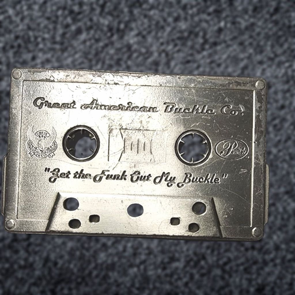 Vintage VINTAGE Great American Buckle Co. Cassette Tape Belt Buckle Men Size Not Specified Gray Pewter Rockabilly 2000s Size ONE SIZE - 1 Thumbnail