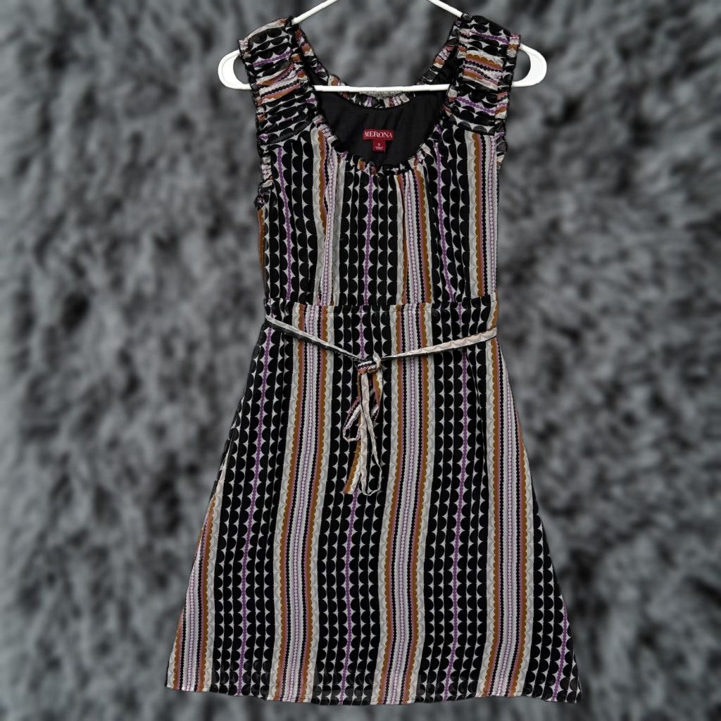 merona black dress Merona Dress Size M Black Faux Wrap Style Midi Dress 3/4 Sleeves