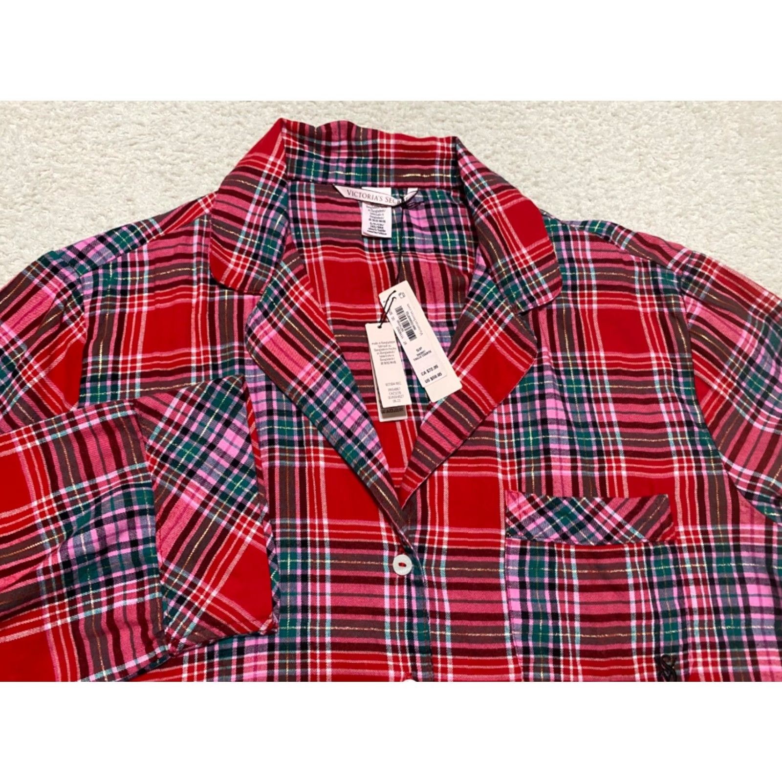 Victoria's Secret Victoria’s Secret Womens Pajama Top Shirt S Multicolor Plaid Flannel Cotton Blend Long Sleeve Collared Button NWT New Size S / US 4 / IT 40 - 2 Thumbnail