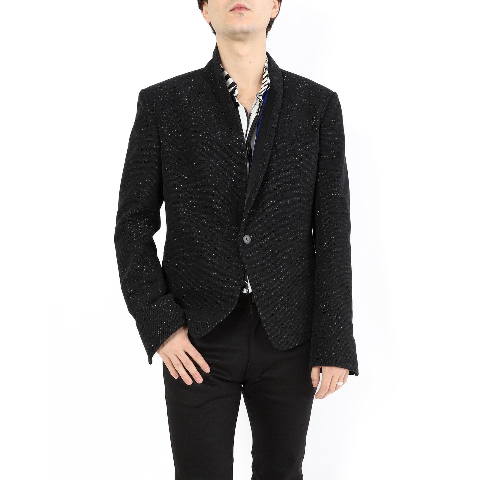 Haider Ackermann SS17 Shawl Collar Blazer in Black Metallic Wool Size 50R - 4 Thumbnail