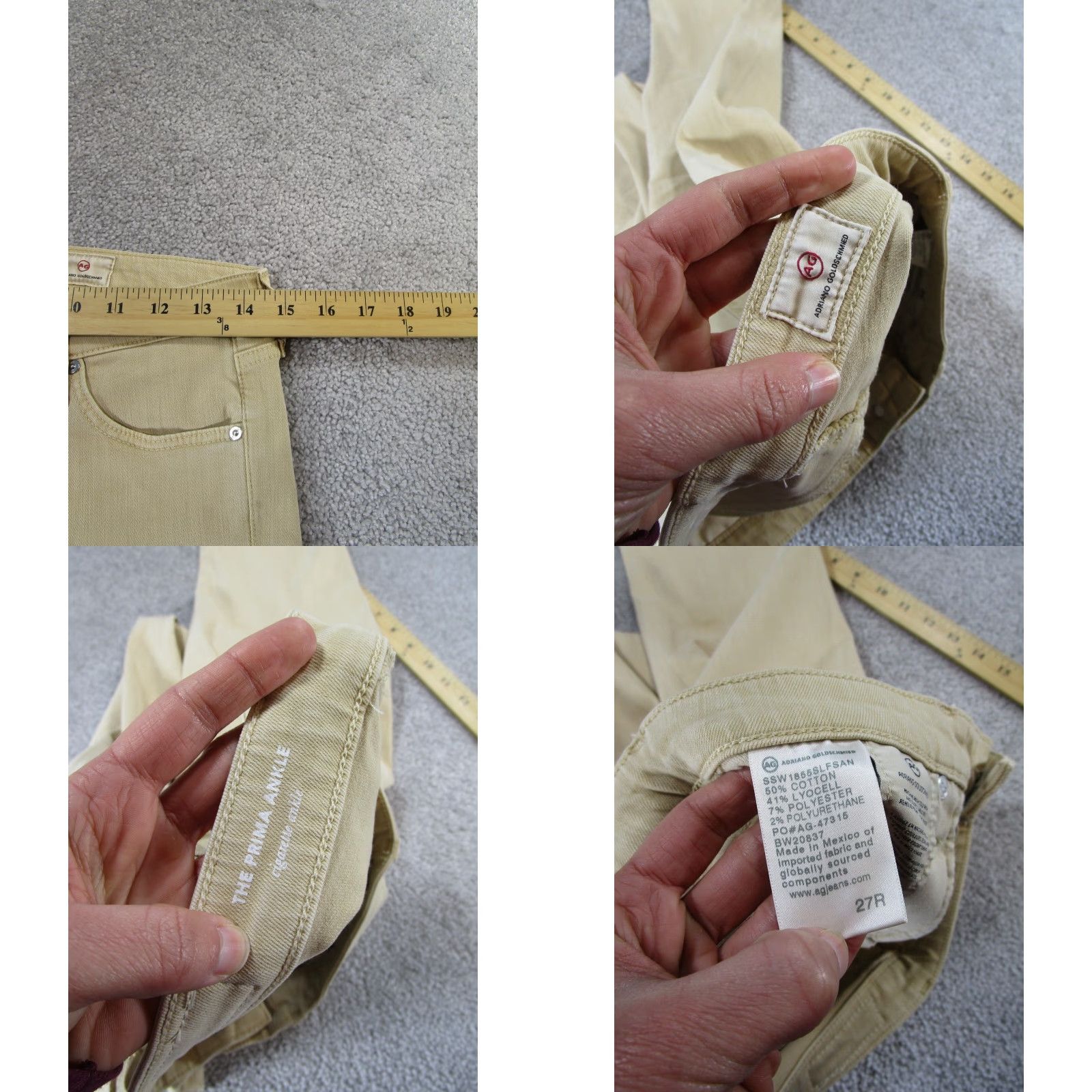 AG Jeans AG Adriano Goldschmied Women's 27 The Prima Ankle Jeans Beige Stretch Denim - Light Wash, Mid Rise, Zipper Accents, Stain Size 27" / US 4 / IT 40 - 8 Thumbnail