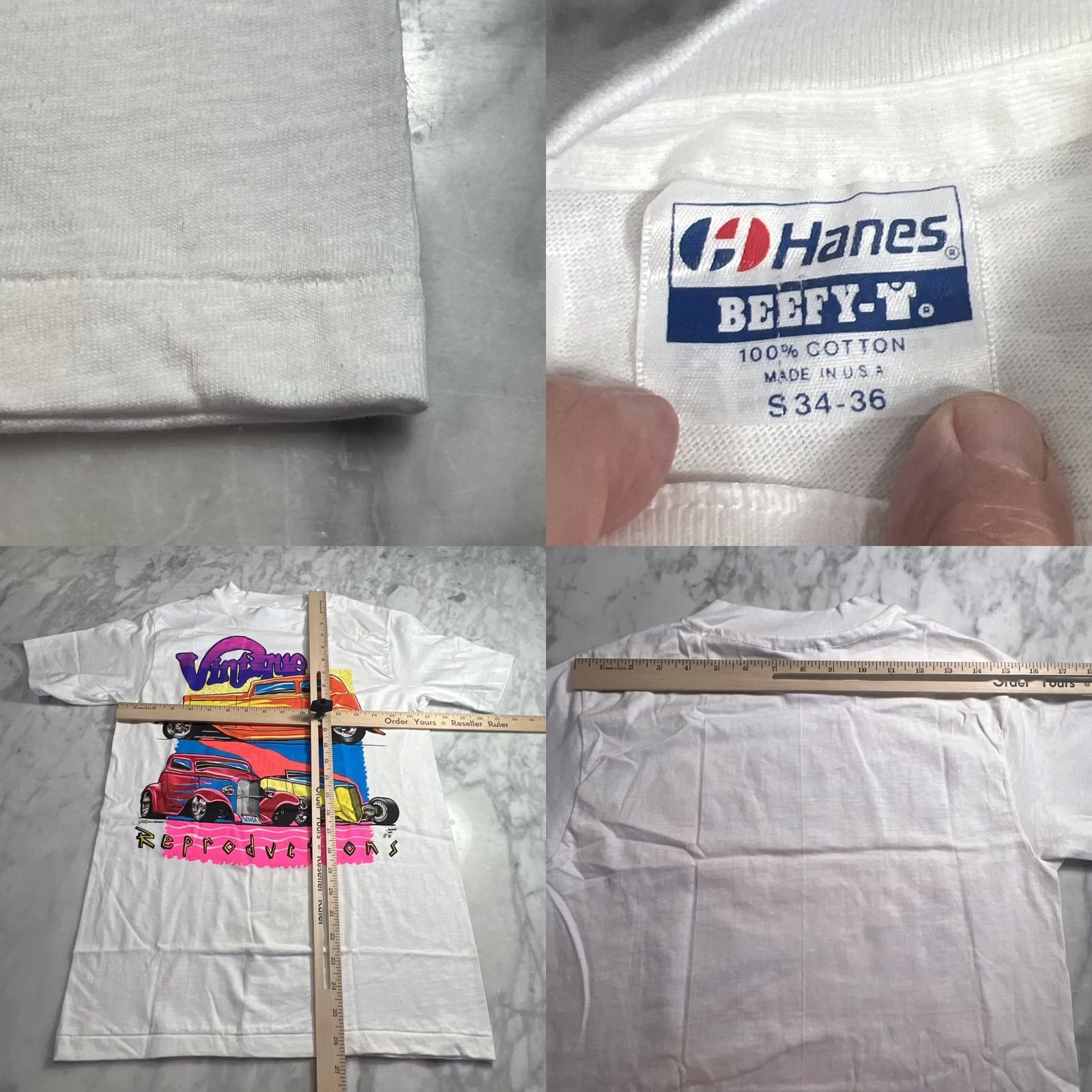 Hanes VINTAGE Hanes Hot Rods T Shirt Sweat Neons USA White Small Short Sleeve Crew Neck Men 1990s Single Stitch Cotton Size US S / EU 44-46 / 1 - 8 Thumbnail