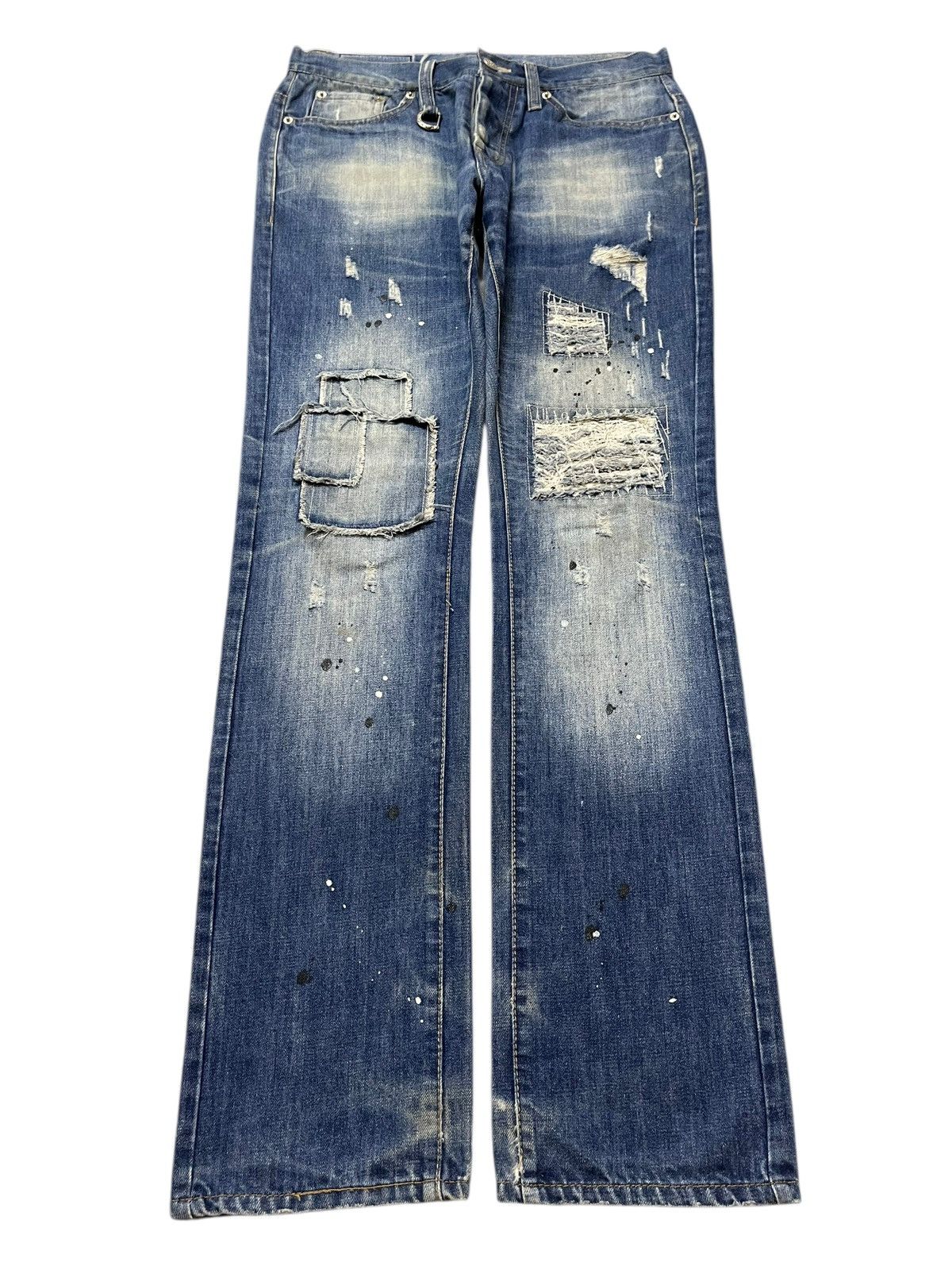 14th Addiction Vintage Japanese Brand Patches Distress Paint Splatter Jeans Size US 31 - 1 Thumbnail