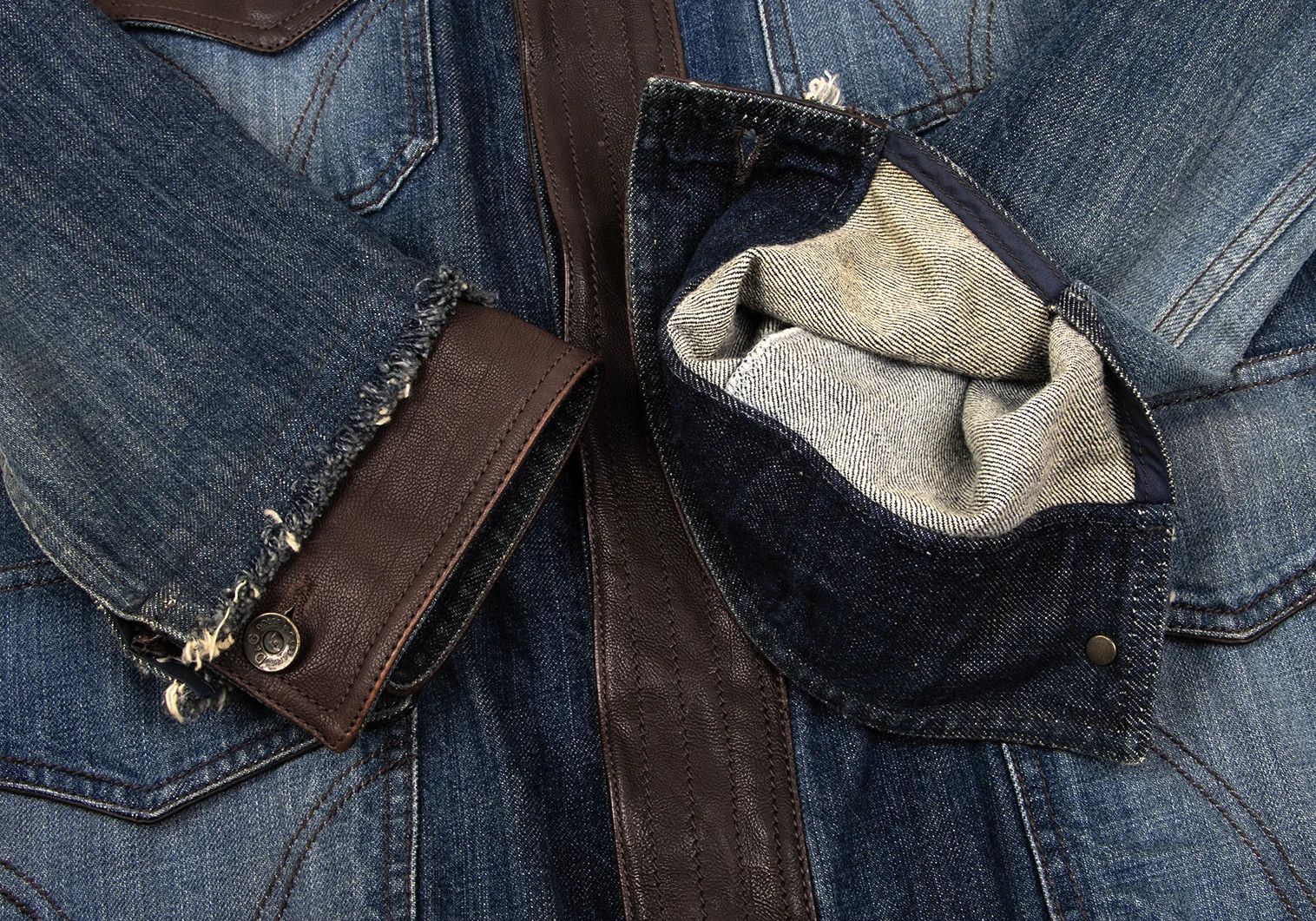 Dolce & Gabbana Cut Design Leather-Trim Denim Jacket Indigo Size M Size US M / EU 48-50 / 2 - 7 Thumbnail