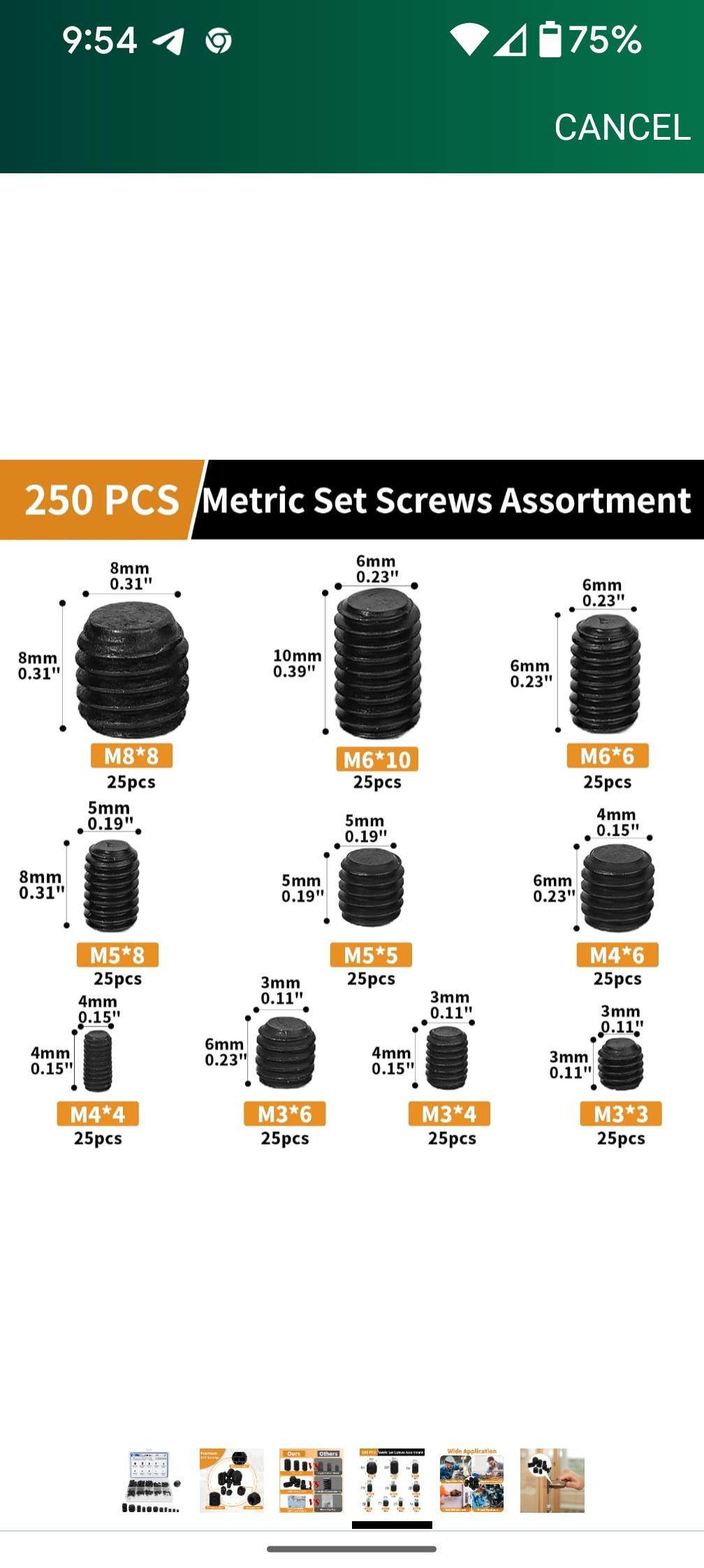 NBDN Nobrandedon Set Screw Assort 250 PcsMetric M3, M4, M5, M6, M8 - Carbon Size ONE SIZE - 3 Thumbnail