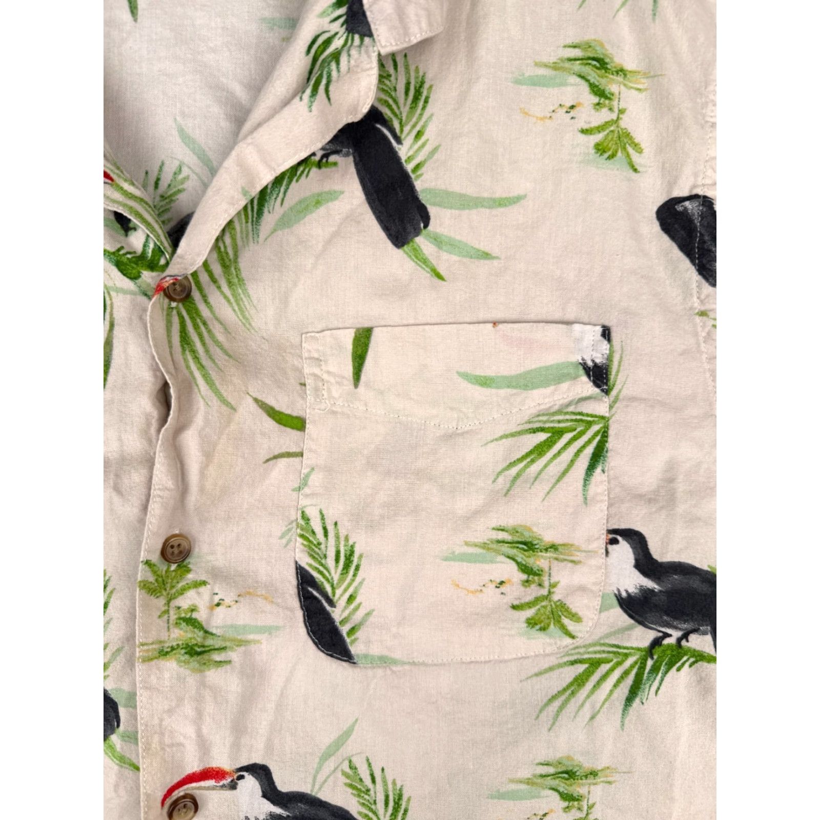 Old Navy Old Navy Shirt XL Mens Ivory Floral Hawaiian Button-Up Short Sleeve Cotton Rayon Breathable Pockets Collared Mens Size US XL / EU 56 / 4 - 6 Thumbnail