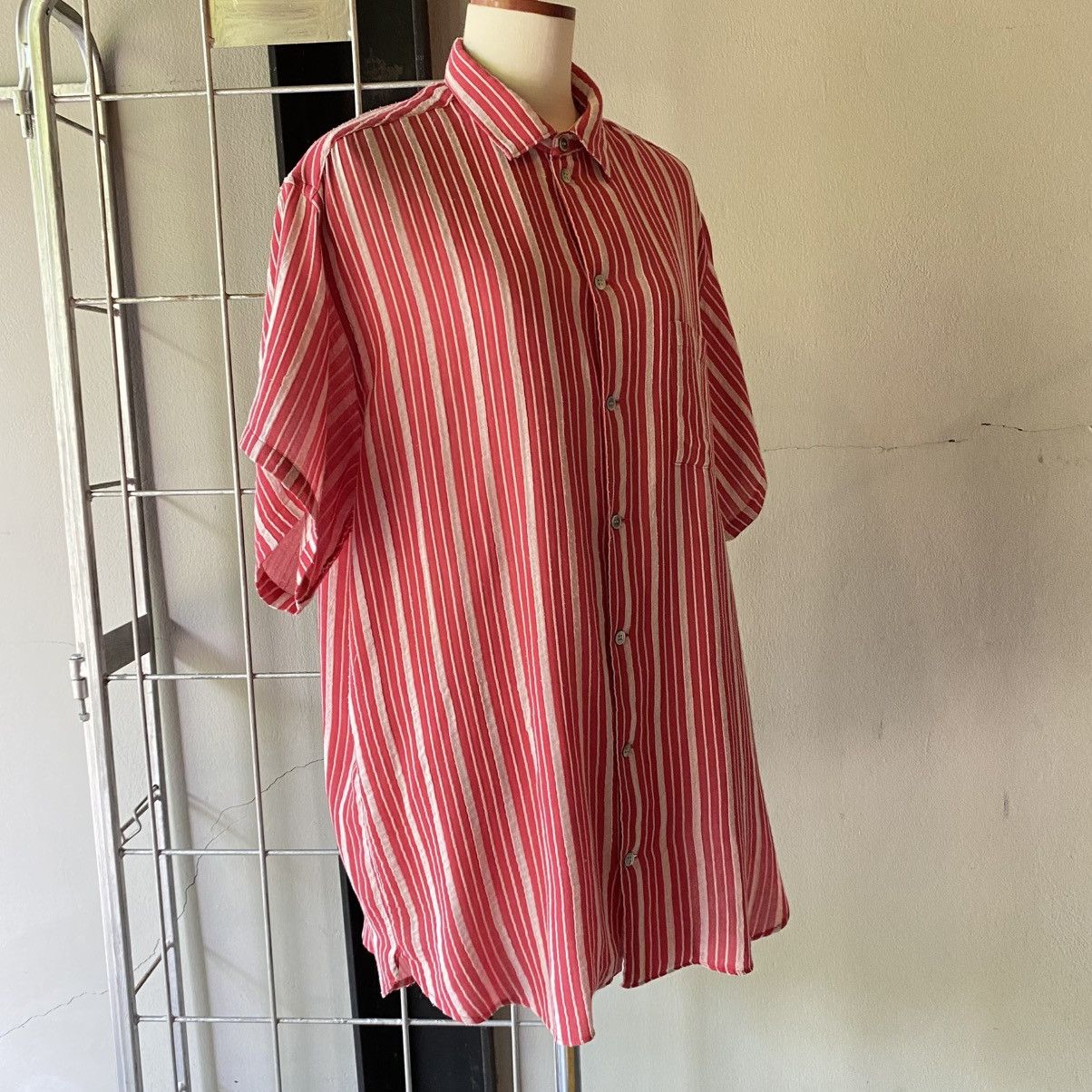 Yohji Yamamoto Yohji Yamamoto Red & White Stripe Shirt Dress Size US XXL / EU 58 / 5 - 5 Thumbnail