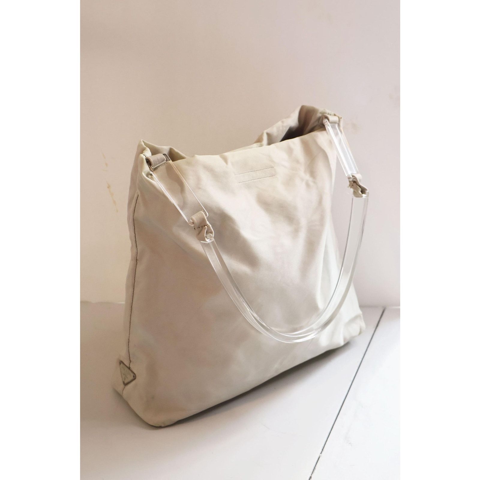 Prada Vintage PRADA White Nylon + Lucite Handle Hobo Bag Size ONE SIZE - 1 Thumbnail