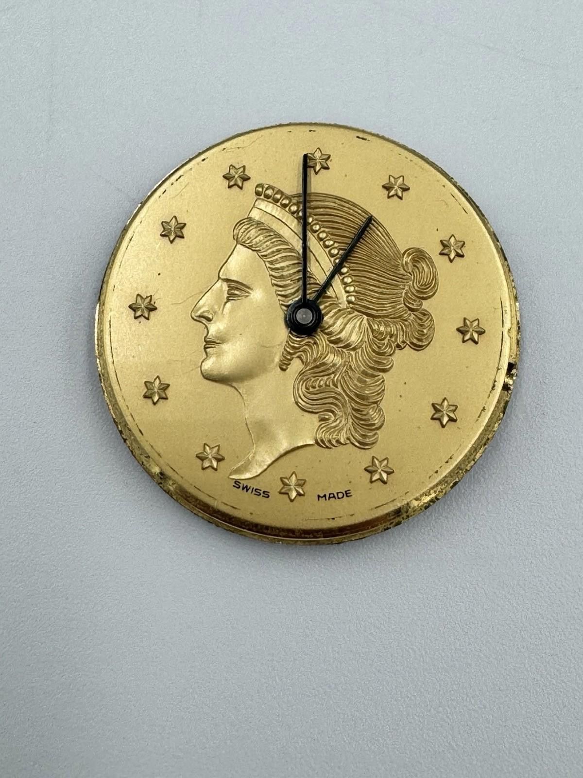 Bluer Denim Buler Swiss Coin-Style Dial Watch Liberty Motif Rare 60s Size ONE SIZE - 9 Thumbnail