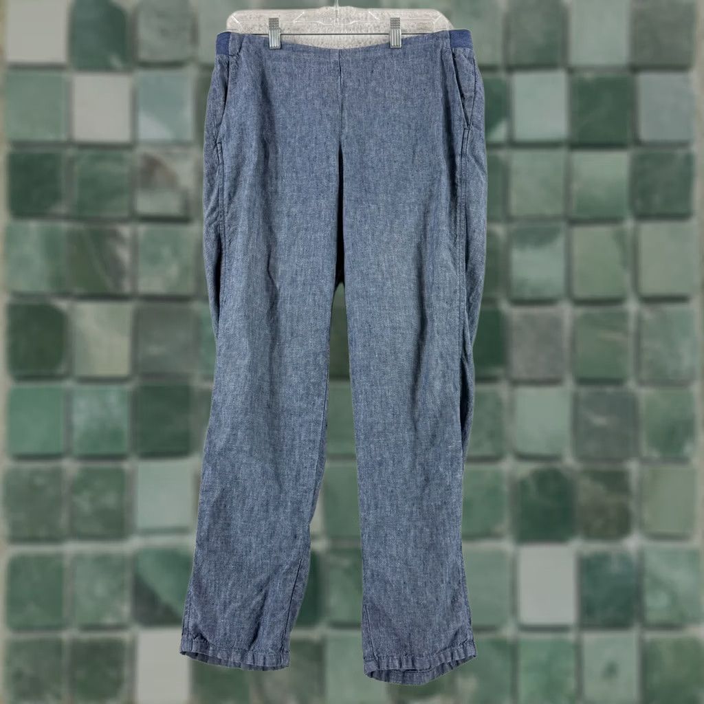 J. Jill J. Jill Linen Pull On Blue Crop Pants Womens Small Straight Leg Mid Rise Casual Linen Pants Size 28" / US 6 / IT 42 - 1 Thumbnail