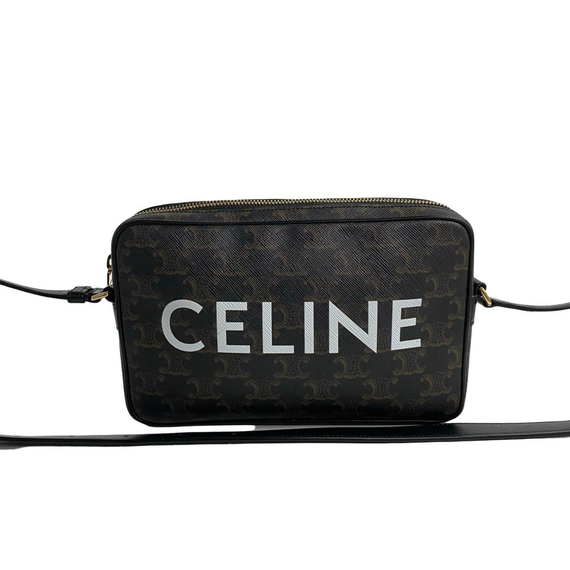 Celine CELINE Triomphe Messenger Medium Leather Mini Shoulder Bag Pochette Black 33540 Size ONE SIZE - 1 Thumbnail