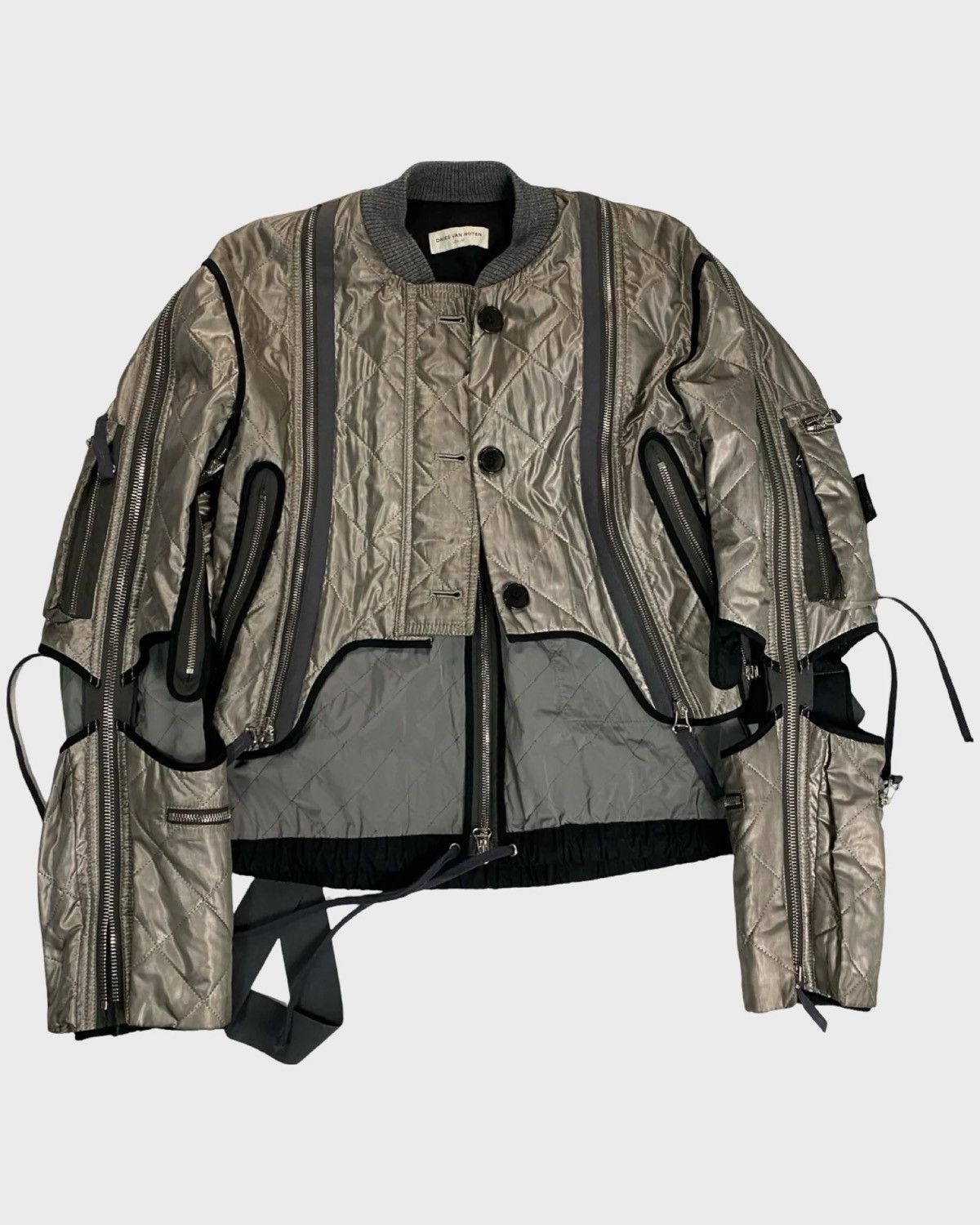 DRIES VAN NOTEN SAMPLE 1OF1 SILVER BACKZIP BOMBER SZ:38