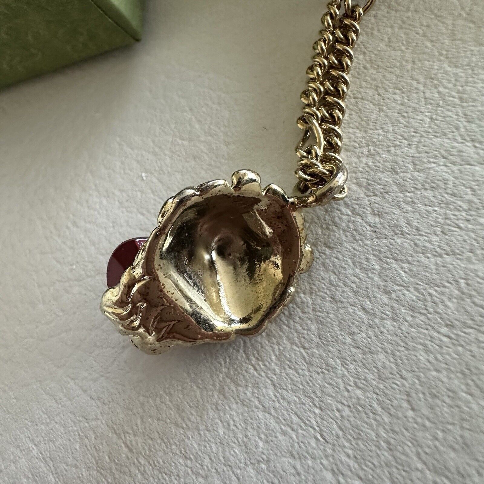 Gucci NEW Gucci Lion Head Chain Necklace Red Crystal Metal GP Char Size ONE SIZE - 6 Thumbnail