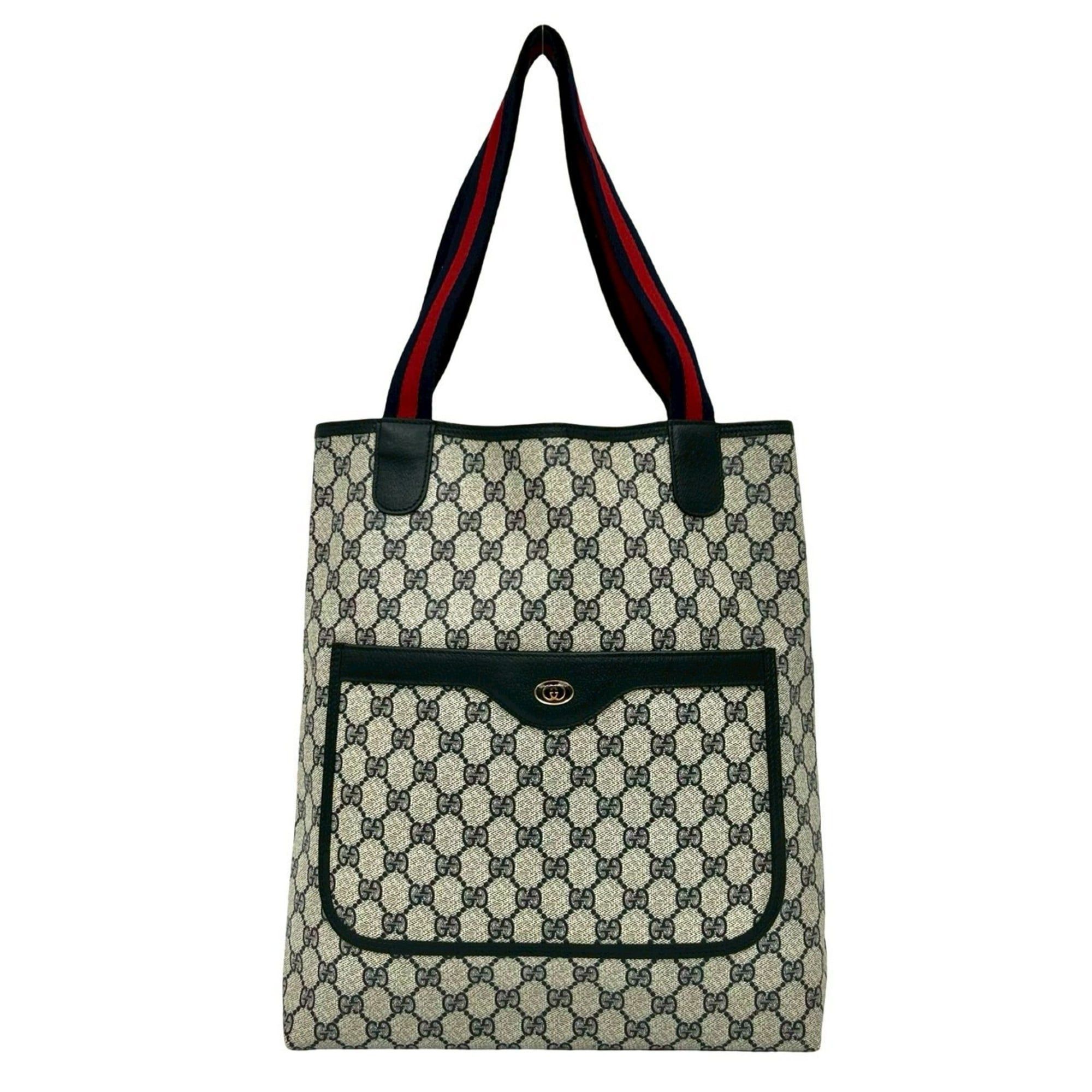 Gucci Old Gucci Vintage Sherry Line GG Leather Tote Bag Handbag Navy 33304 in Blue, Women's