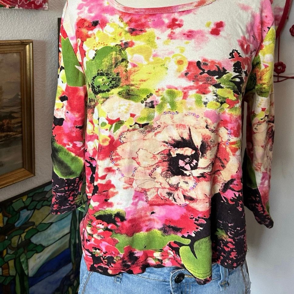 Norm Thompson norm thompson multicolor floral long sleeve shirt top Size L / US 10 / IT 46 - 2 Thumbnail
