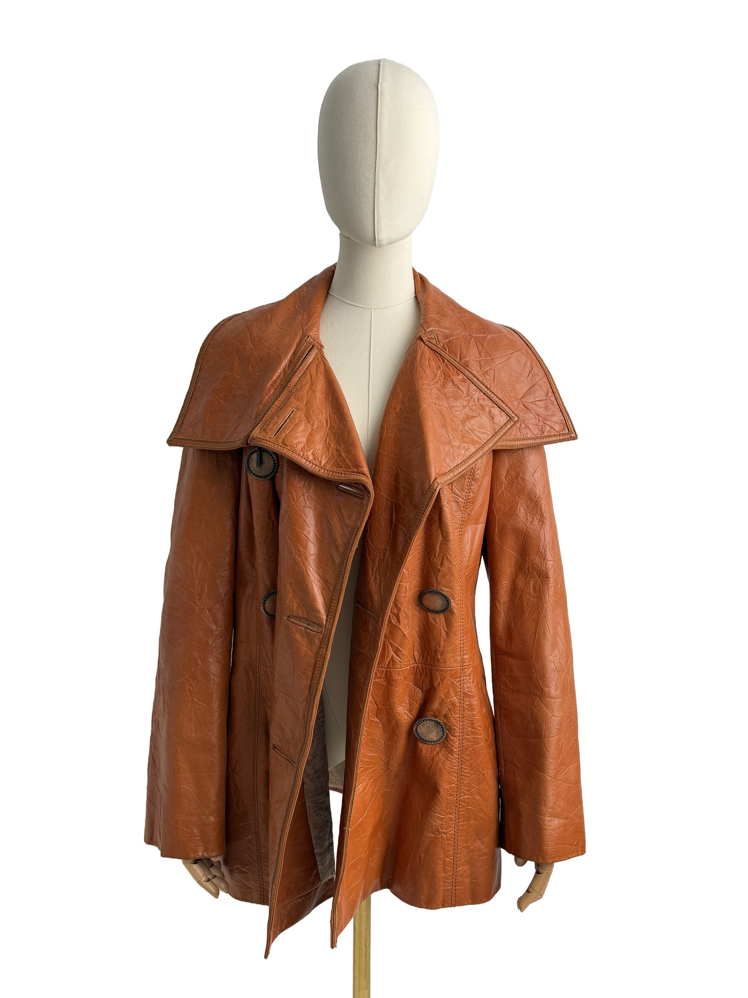 Vintage Vintage Leather Coat Double Breasted Jacket Retro Mod Trench Size M / US 6-8 / IT 42-44 - 3 Thumbnail
