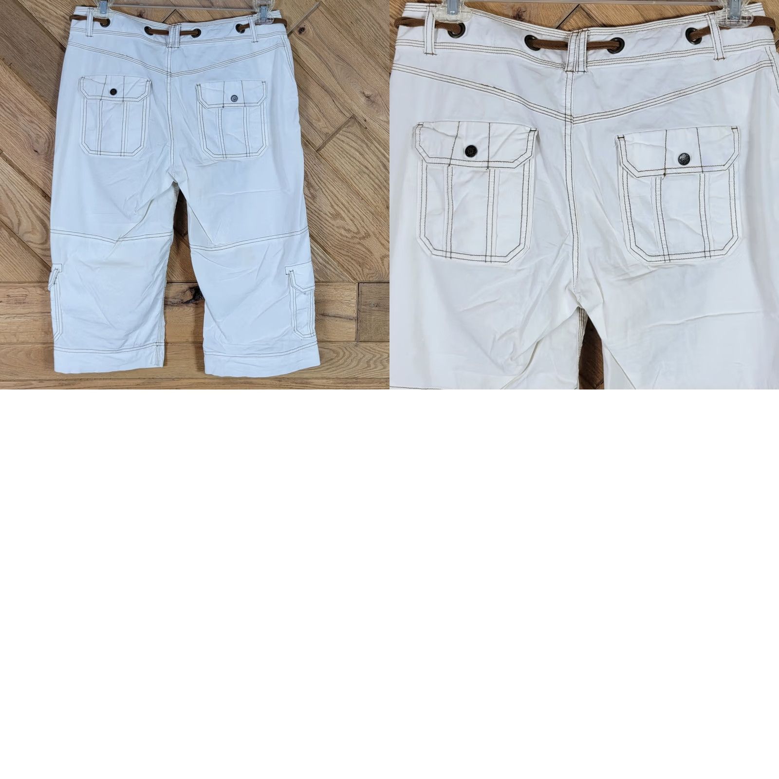Vintage Sahalie Capri Pants M Drawstring White Brown Stitching Size 32" / US 10 / IT 46 - 8 Thumbnail