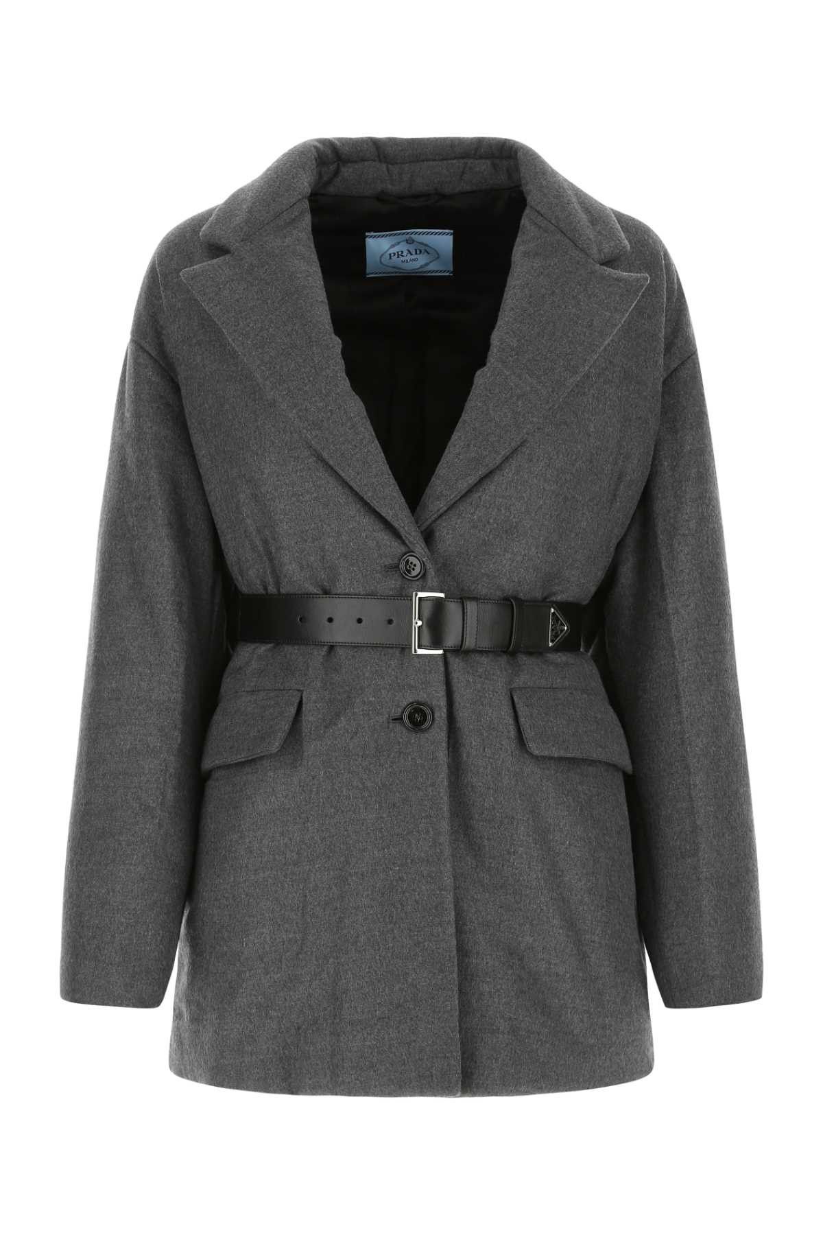 image of Prada Melange Dark Grey Wool Blend Blazer, Women's (Size XS)