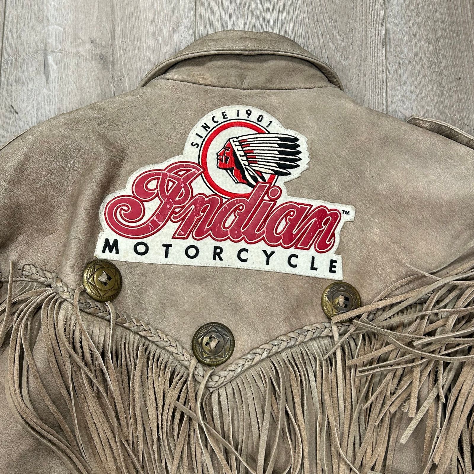 Harley Davidson Vintage Indian Motorcycle Fringe Tassel Brown Leather Jacket Size US L / EU 52-54 / 3 - 9 Thumbnail
