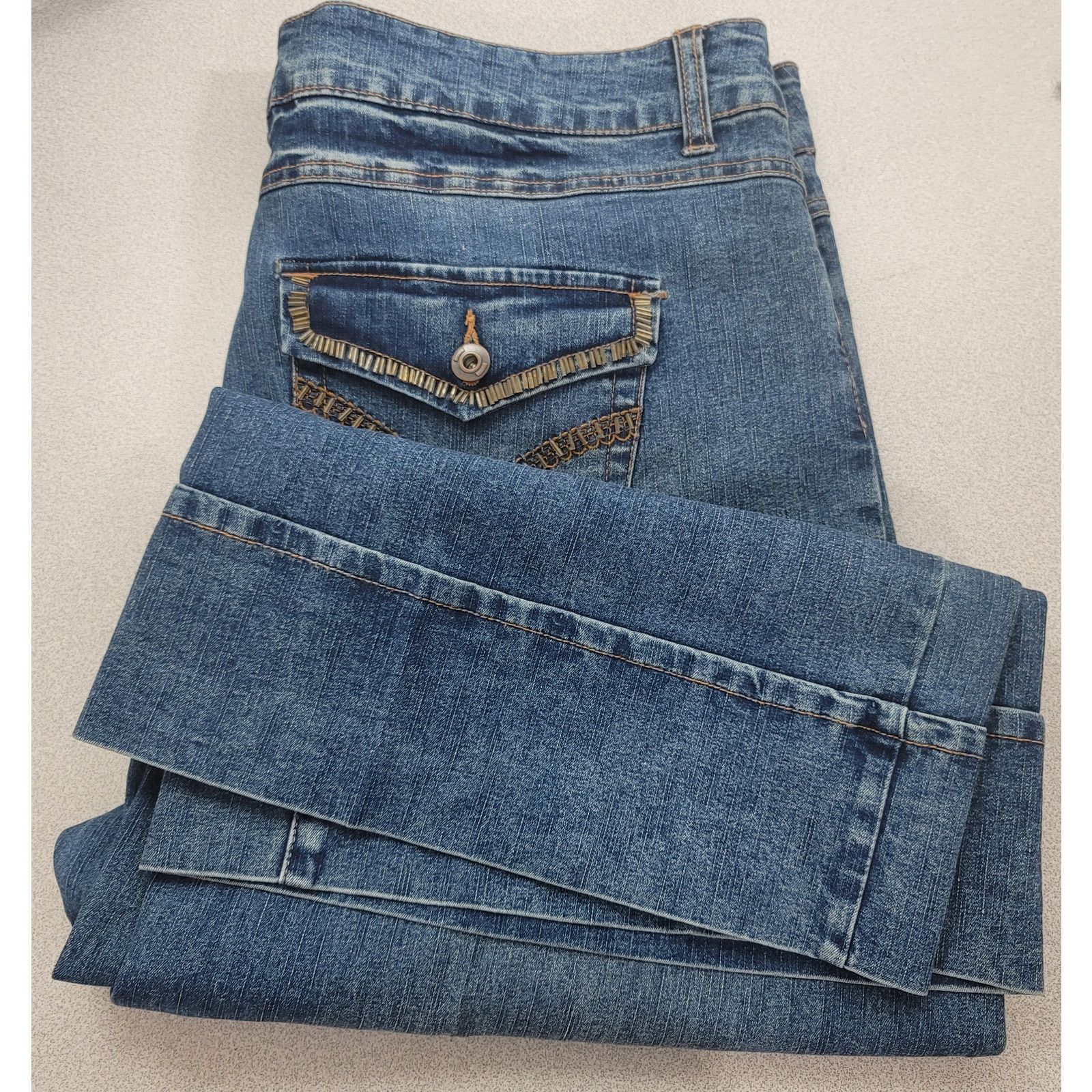 Apollo Apollo Embellished Cropped Stone Washed Wide Leg Jeans 17 18 Size 39" - 7 Thumbnail
