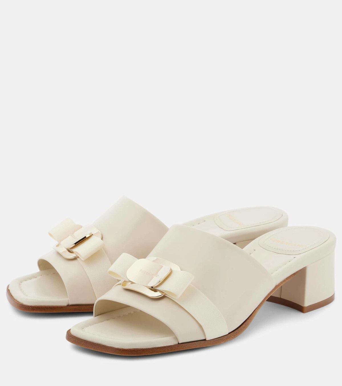 Salvatore Ferragamo o1s1rm0526 Zelie Nappa Leather Mules in Off-White Size US 11 / IT 41 - 6 Thumbnail