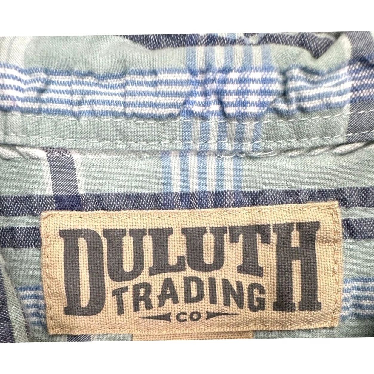 Duluth Trading Company Duluth Trading Co Shirt Mens Large Blue Green Plaid Seersucker Button-Down Wool? Size US L / EU 52-54 / 3 - 4 Thumbnail