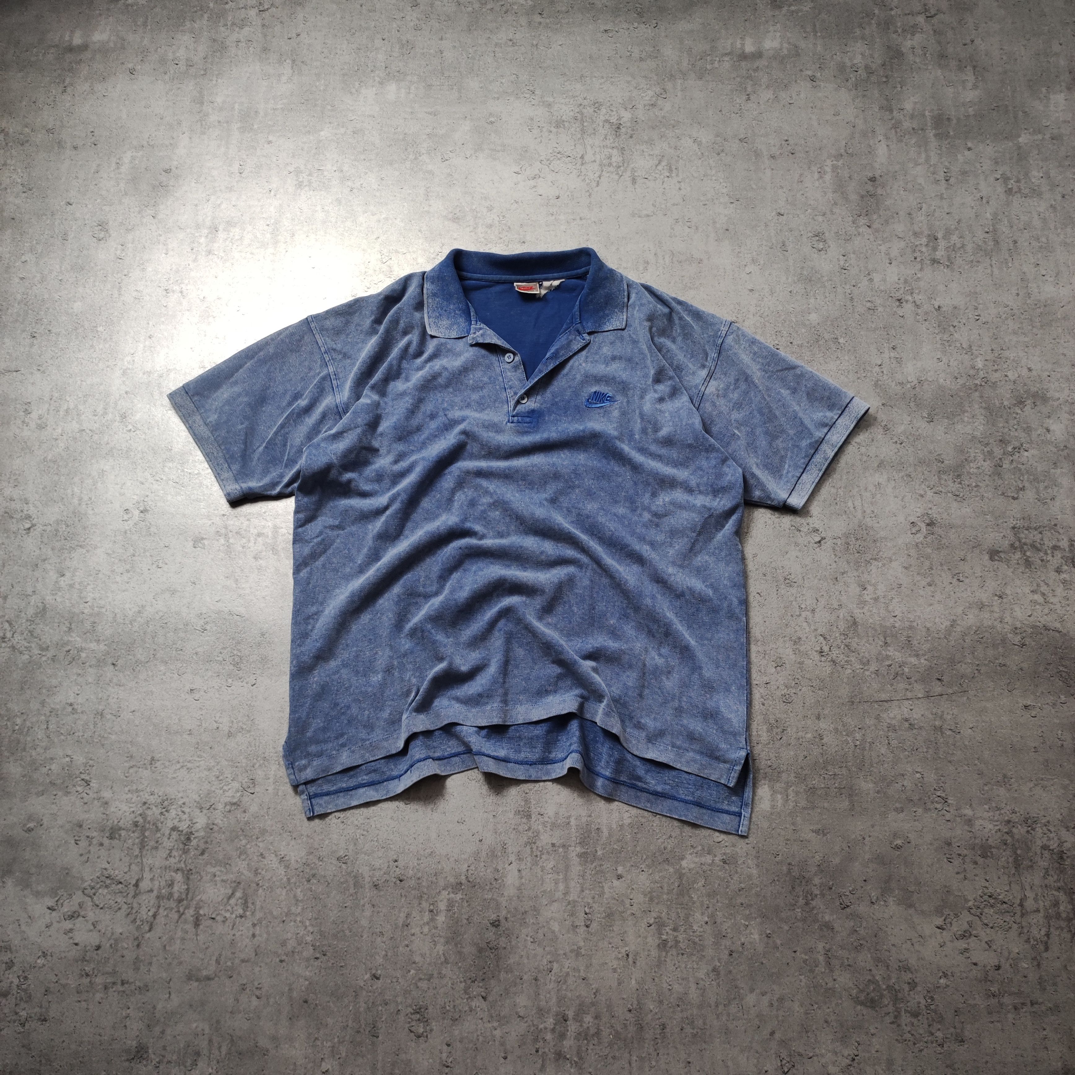 Nike × Vintage RARE 90s Washed Blue Skate HipHop Baggy Nike Polo Shirt Size US M / EU 48-50 / 2 - 1 Thumbnail
