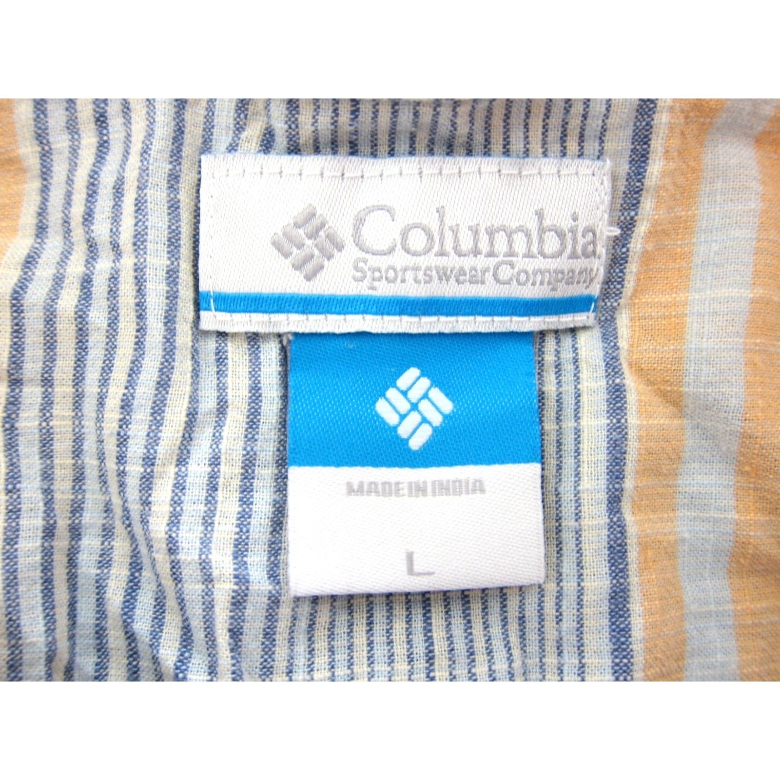 Vintage Columbia Blouse 100% Cotton Blue Orange Stripe Collar Pocket Long Sleeve Large Women Size L / US 10 / IT 46 - 3 Thumbnail