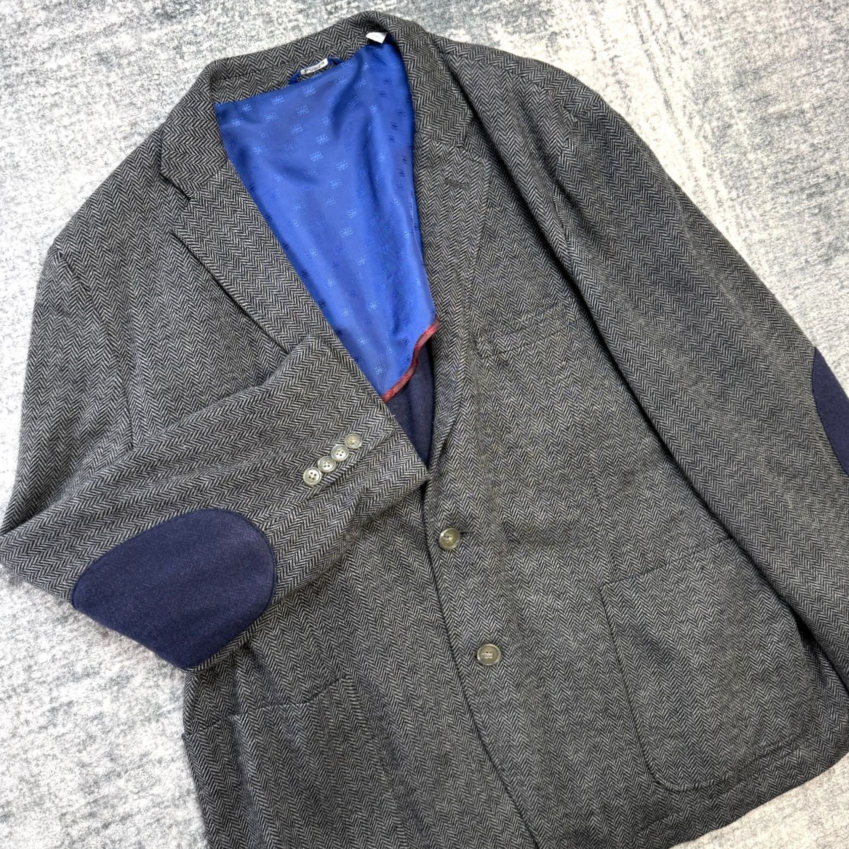 Ben Sherman Ben Sherman Blazer Mens 44S Gray Herringbone Knit Notch Lapel Two-Button Single-Breasted Jacket Coat Short Vintage: No Size 44R - 2 Thumbnail