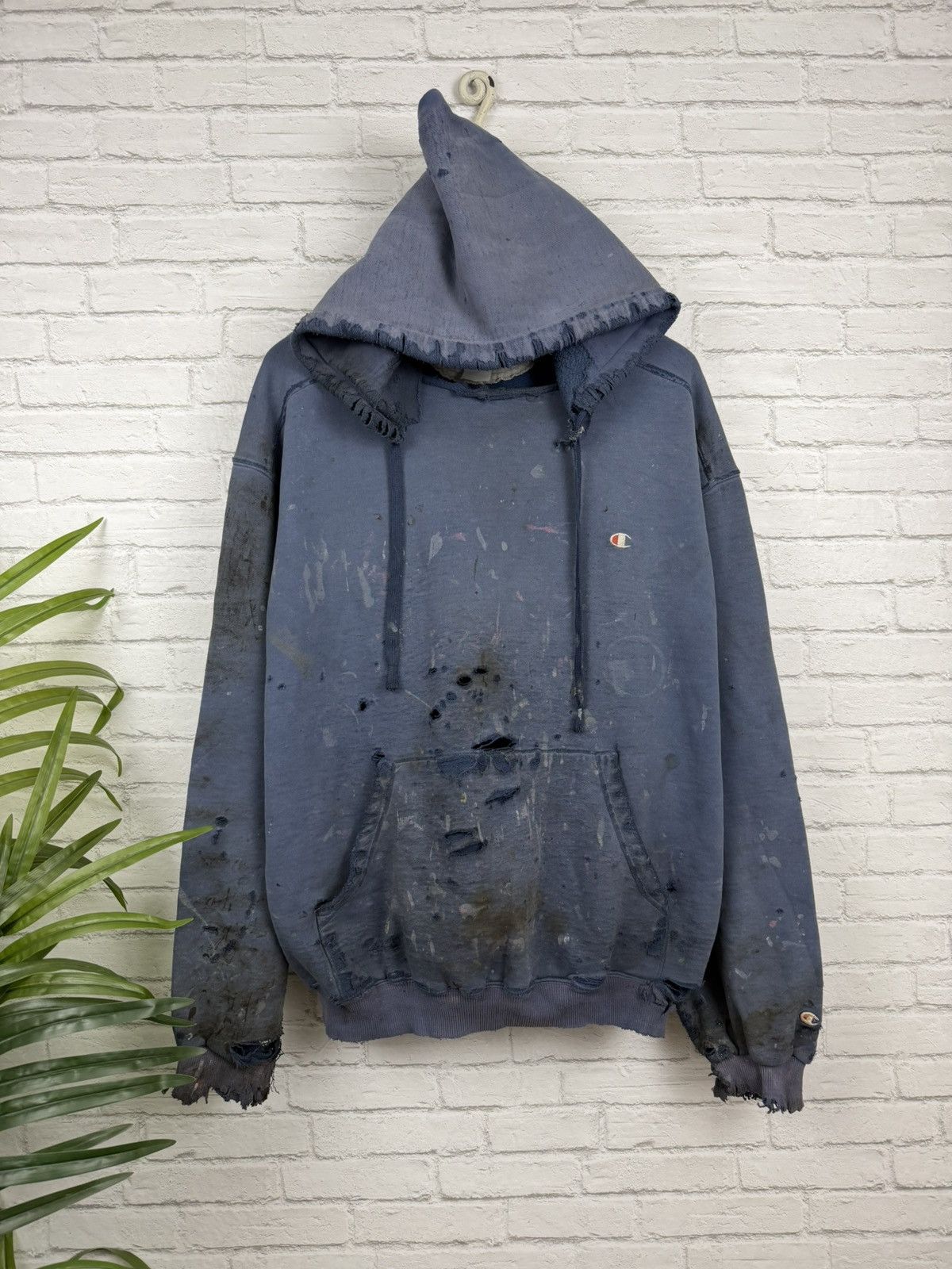 Champion (XL) APOCALYPTIC THRASHED OUT Faded Blue Champion Hoodie Size US XL / EU 56 / 4 - 4 Thumbnail