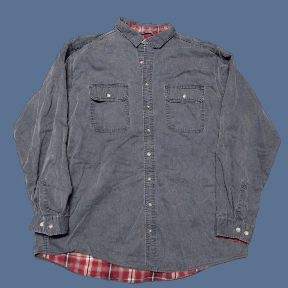 Vintage VINTAGE L.L. Bean Shirt Navy XLT 90s Heavyweight Lined Button-Up Knit Cotton Pockets Men Big & Tall casual Retro Size US XL / EU 56 / 4 - 1 Thumbnail