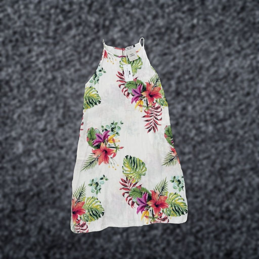 Lungo L'Arno Women's Midi Dress Sleeveless Floral Linen Boho Casual  Summer/NWT Italy